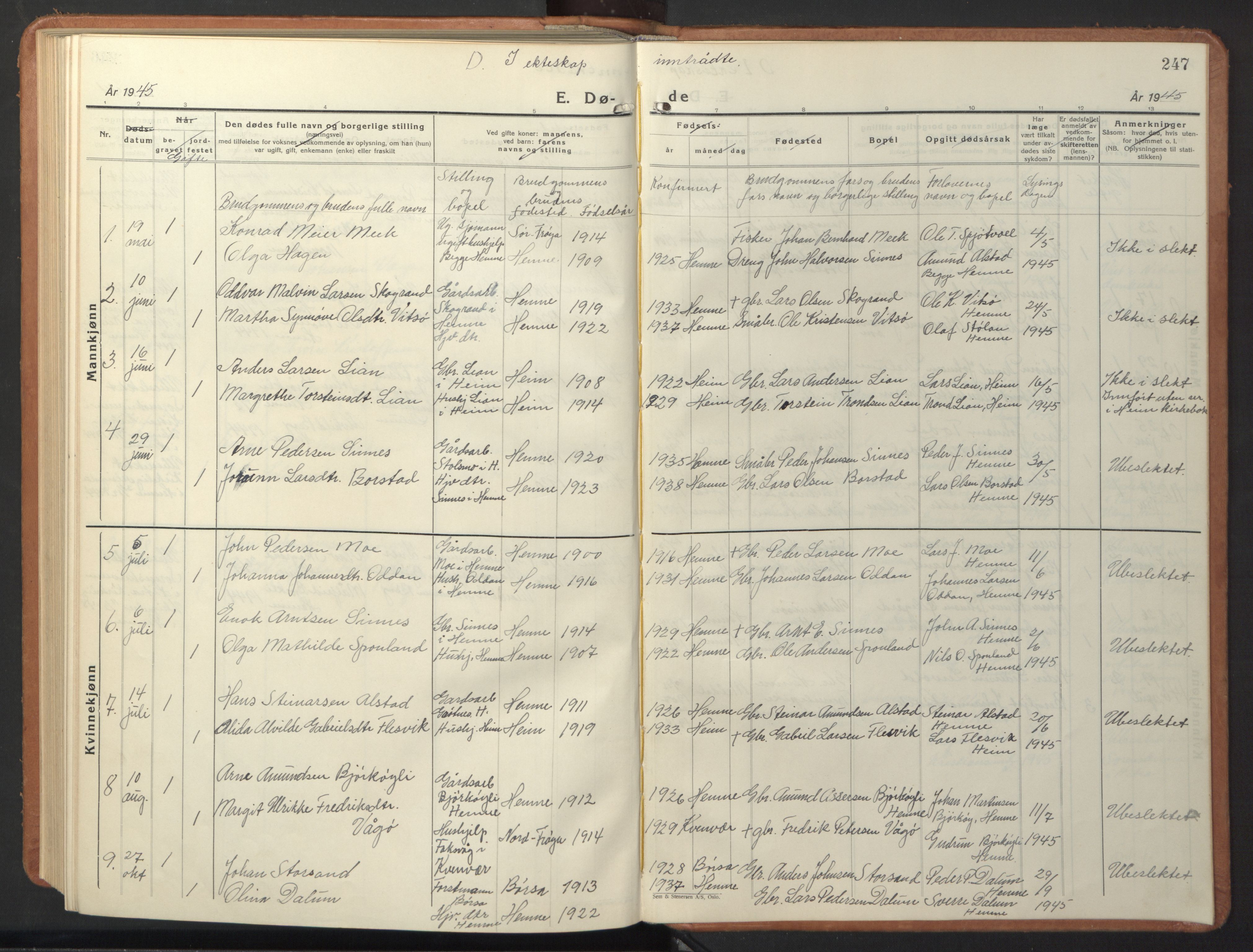 Ministerialprotokoller, klokkerbøker og fødselsregistre - Sør-Trøndelag, SAT/A-1456/630/L0508: Parish register (copy) no. 630C06, 1933-1950, p. 247