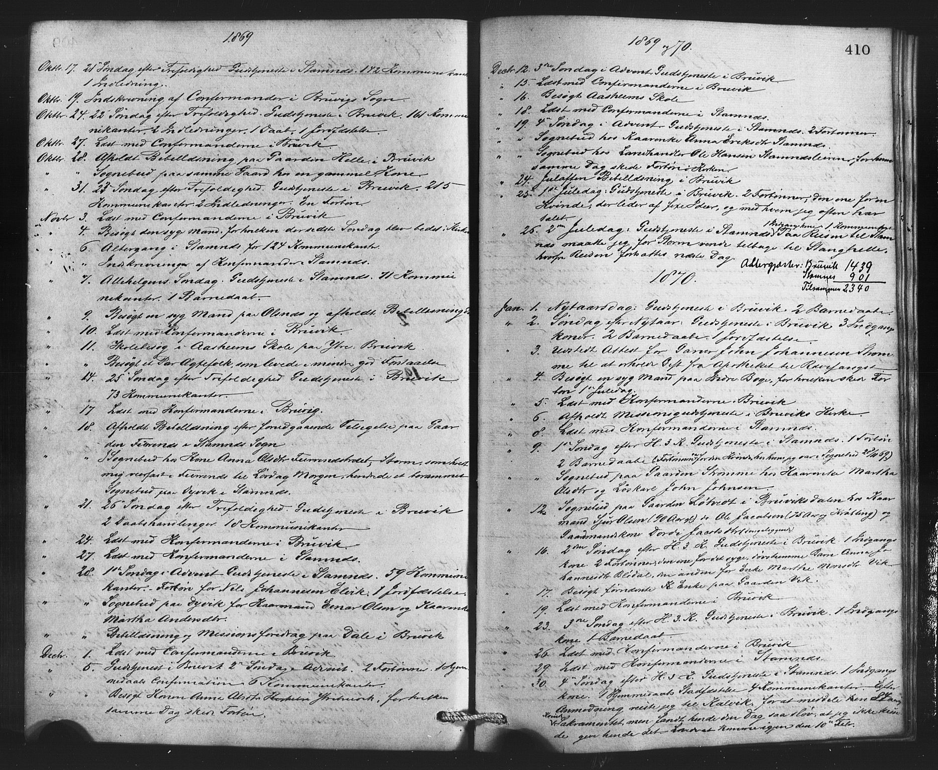 Bruvik Sokneprestembete, SAB/A-74701/H/Haa: Parish register (official) no. A 1, 1869-1877, p. 410