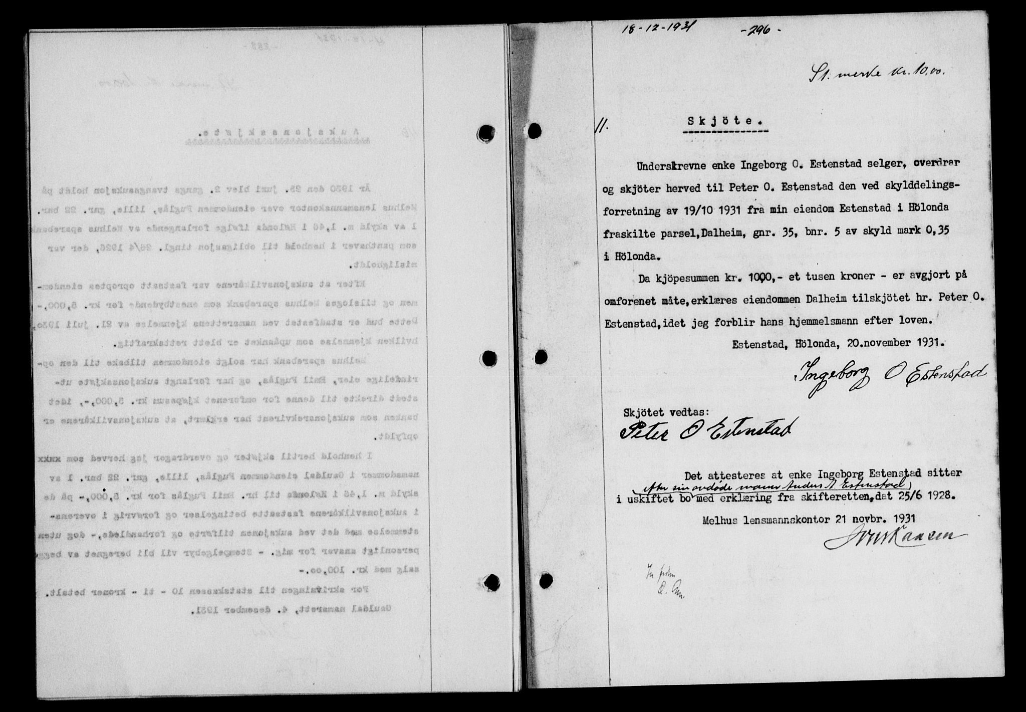 Gauldal sorenskriveri, SAT/A-0014/1/2/2C/L0041: Mortgage book no. 42-43, 1930-1931, Deed date: 18.12.1937