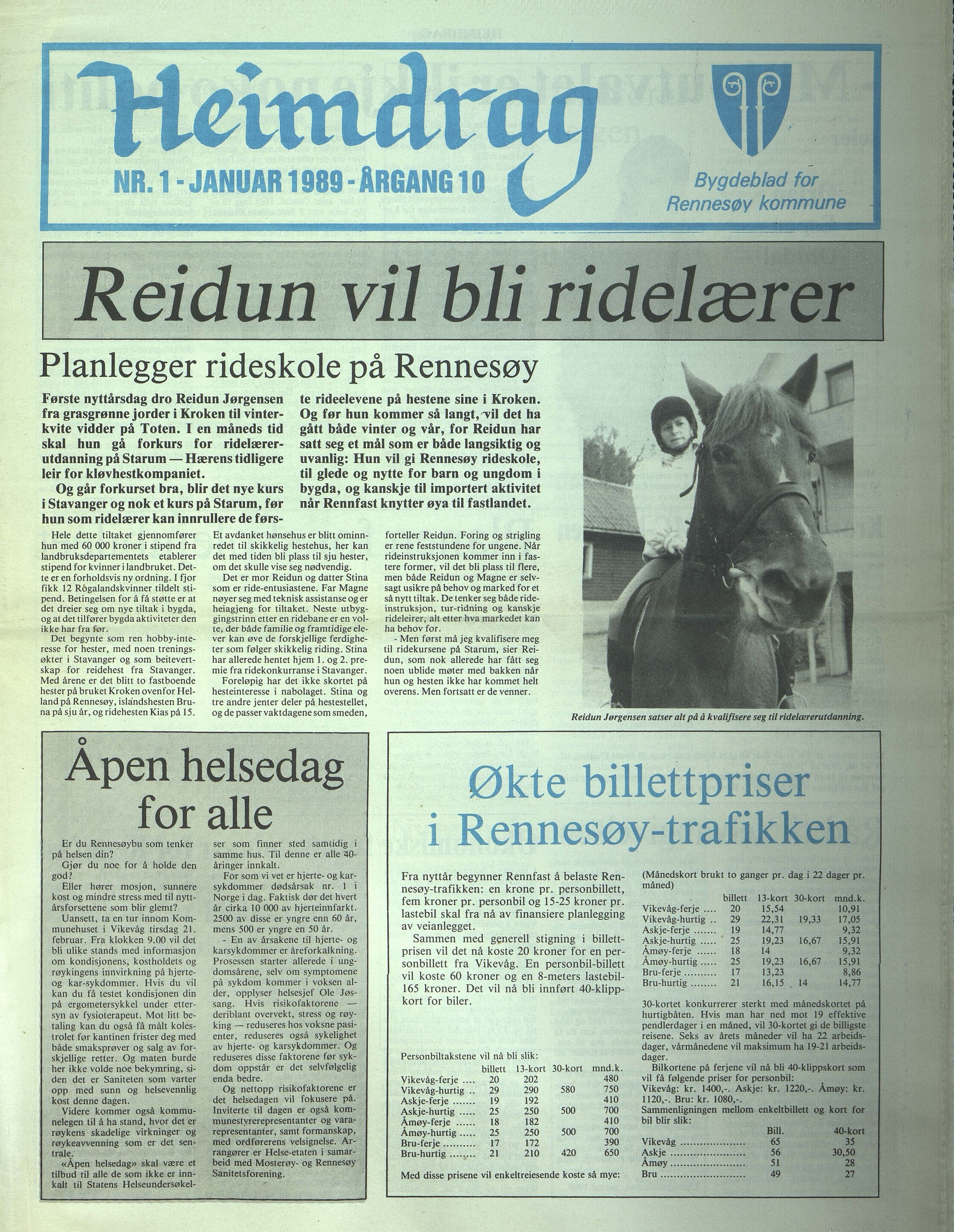 Rennesøy kommune. Heimdrag, lokalavis, BYST/A-0750/X/Xa/L0011: Heimdrag 1989, 1989