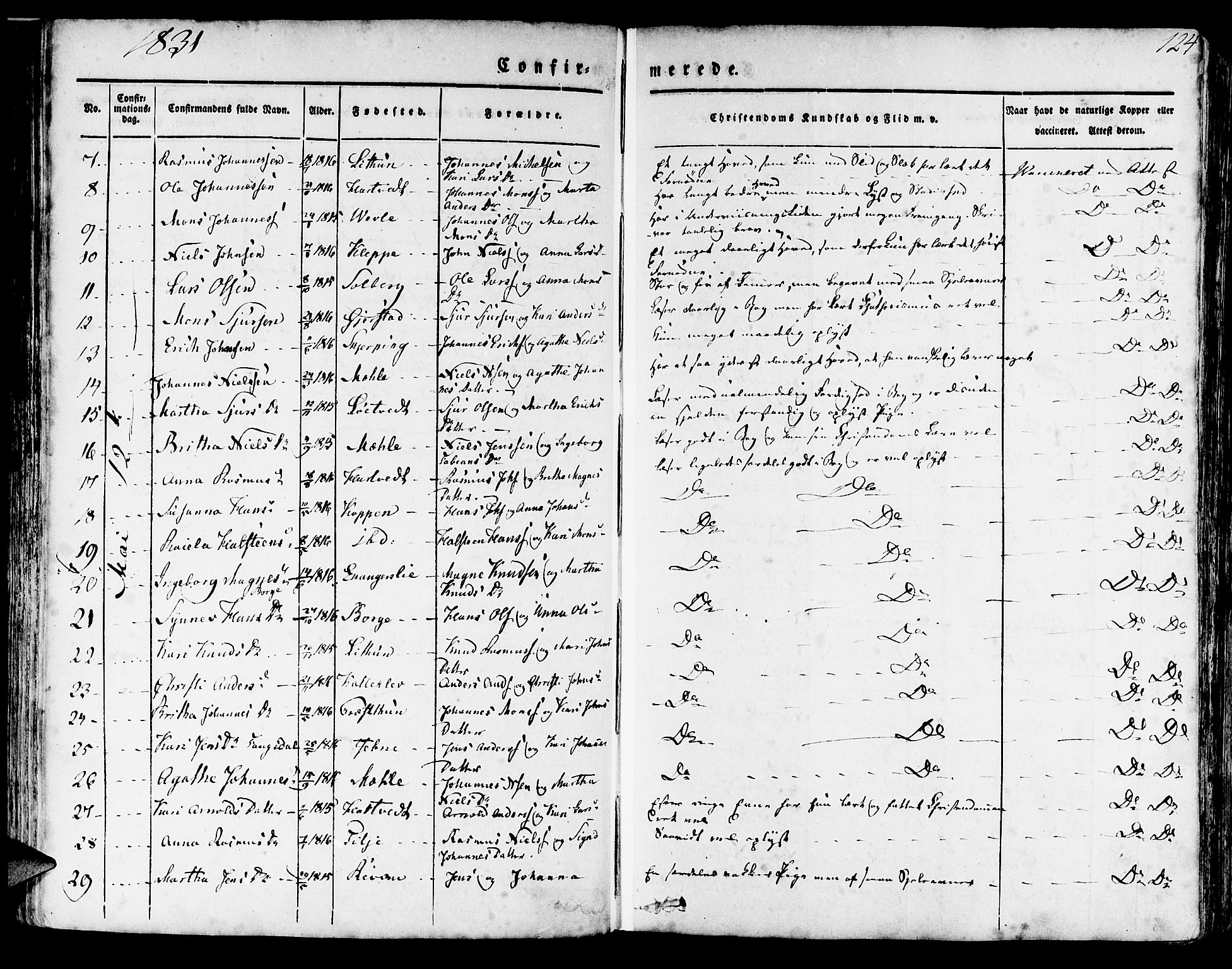 Haus sokneprestembete, AV/SAB-A-75601/H/Haa: Parish register (official) no. A 14, 1827-1838, p. 124