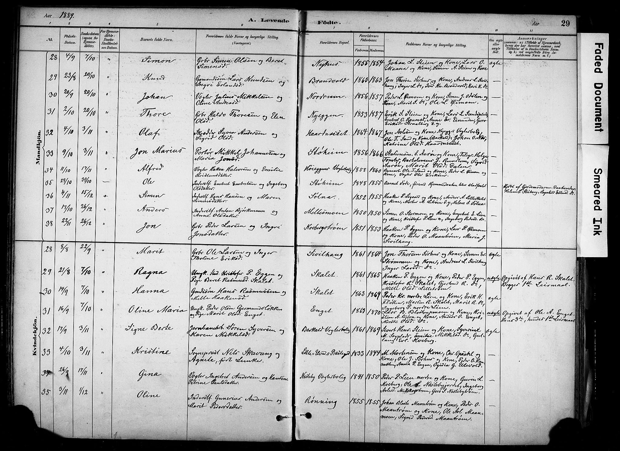 Alvdal prestekontor, SAH/PREST-060/H/Ha/Haa/L0002: Parish register (official) no. 2, 1883-1906, p. 29