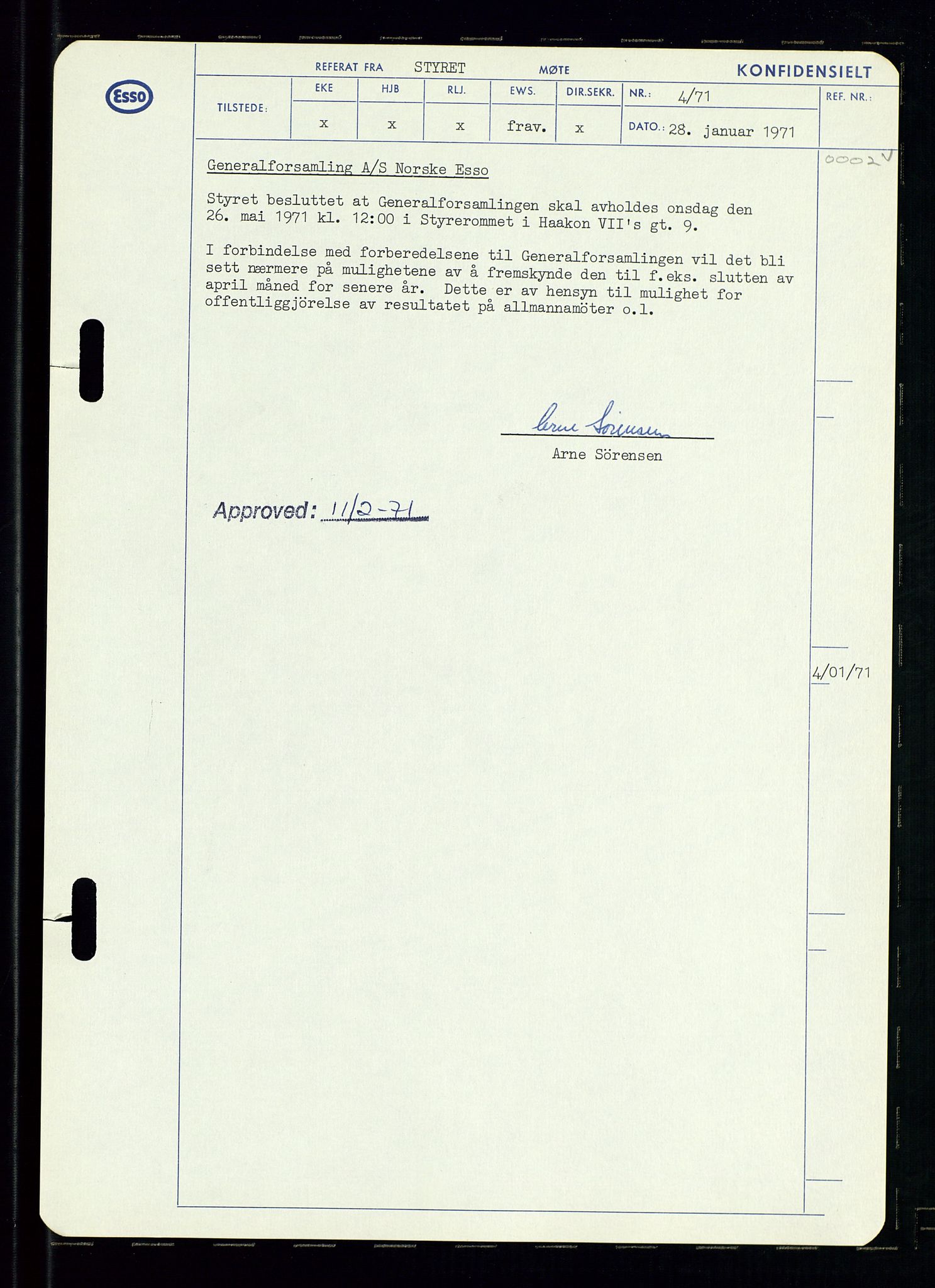 Pa 0982 - Esso Norge A/S, AV/SAST-A-100448/A/Aa/L0003/0002: Den administrerende direksjon Board minutes (styrereferater) og Bedriftforsamlingsprotokoll / Den administrerende direksjon Board minutes (styrereferater), 1970-1974, p. 163