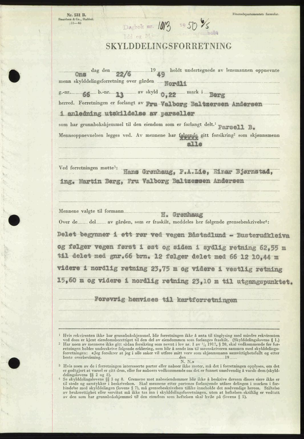 Idd og Marker sorenskriveri, AV/SAO-A-10283/G/Gb/Gbb/L0014: Mortgage book no. A14, 1950-1950, Diary no: : 1013/1950