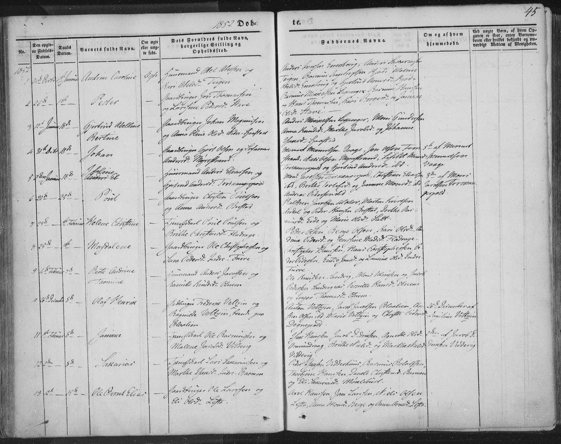 Selje sokneprestembete, AV/SAB-A-99938/H/Ha/Haa/Haaa: Parish register (official) no. A 10, 1844-1858, p. 45