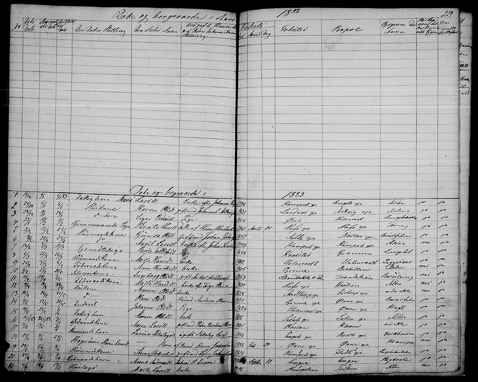 Søndre Land prestekontor, SAH/PREST-122/L/L0001: Parish register (copy) no. 1, 1849-1883, p. 229