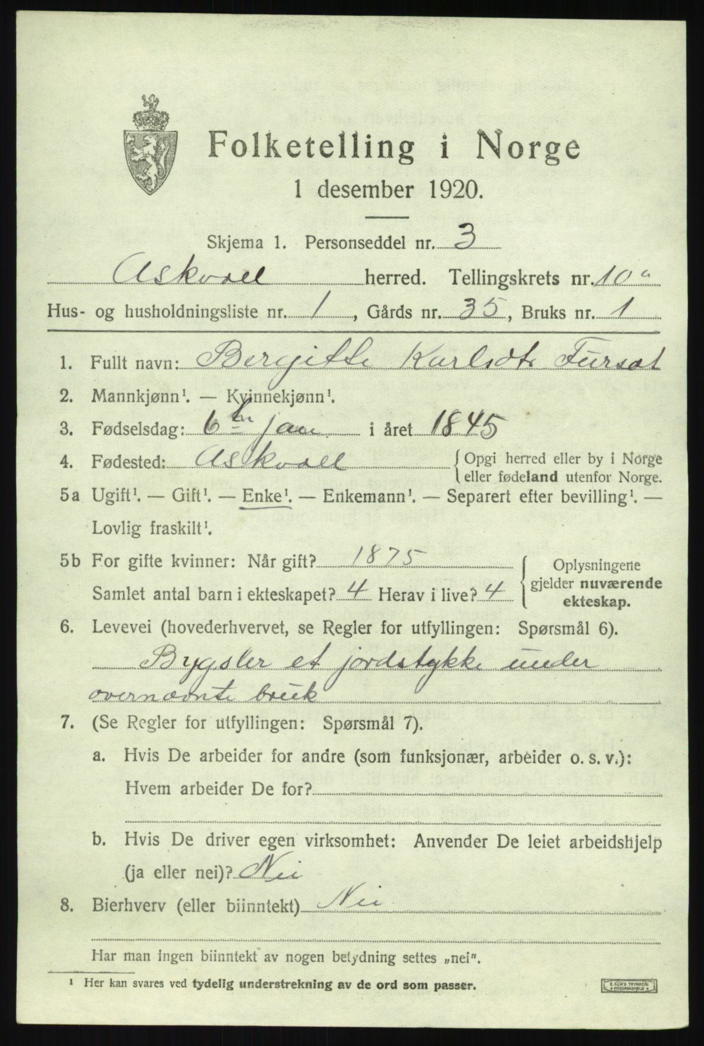 SAB, 1920 census for Askvoll, 1920, p. 4240