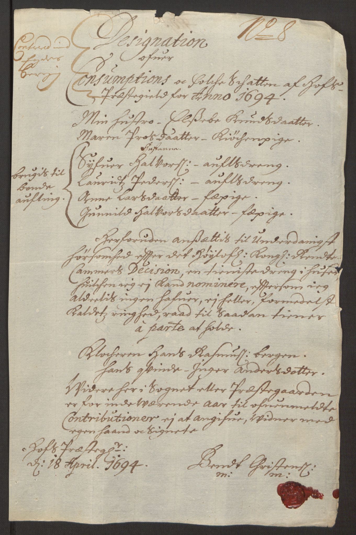 Rentekammeret inntil 1814, Reviderte regnskaper, Fogderegnskap, RA/EA-4092/R32/L1867: Fogderegnskap Jarlsberg grevskap, 1694-1696, p. 38