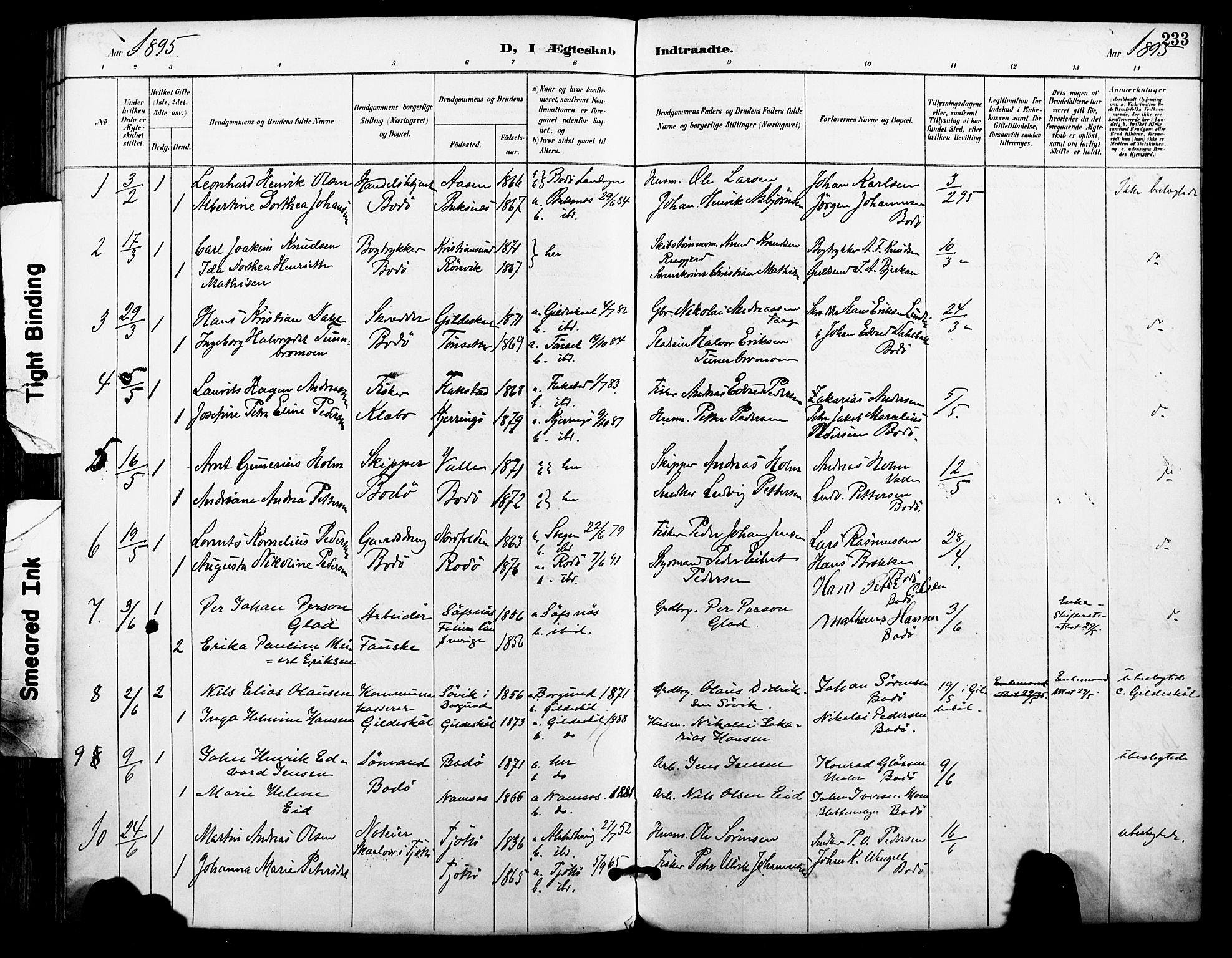 Ministerialprotokoller, klokkerbøker og fødselsregistre - Nordland, AV/SAT-A-1459/801/L0010: Parish register (official) no. 801A10, 1888-1899, p. 233