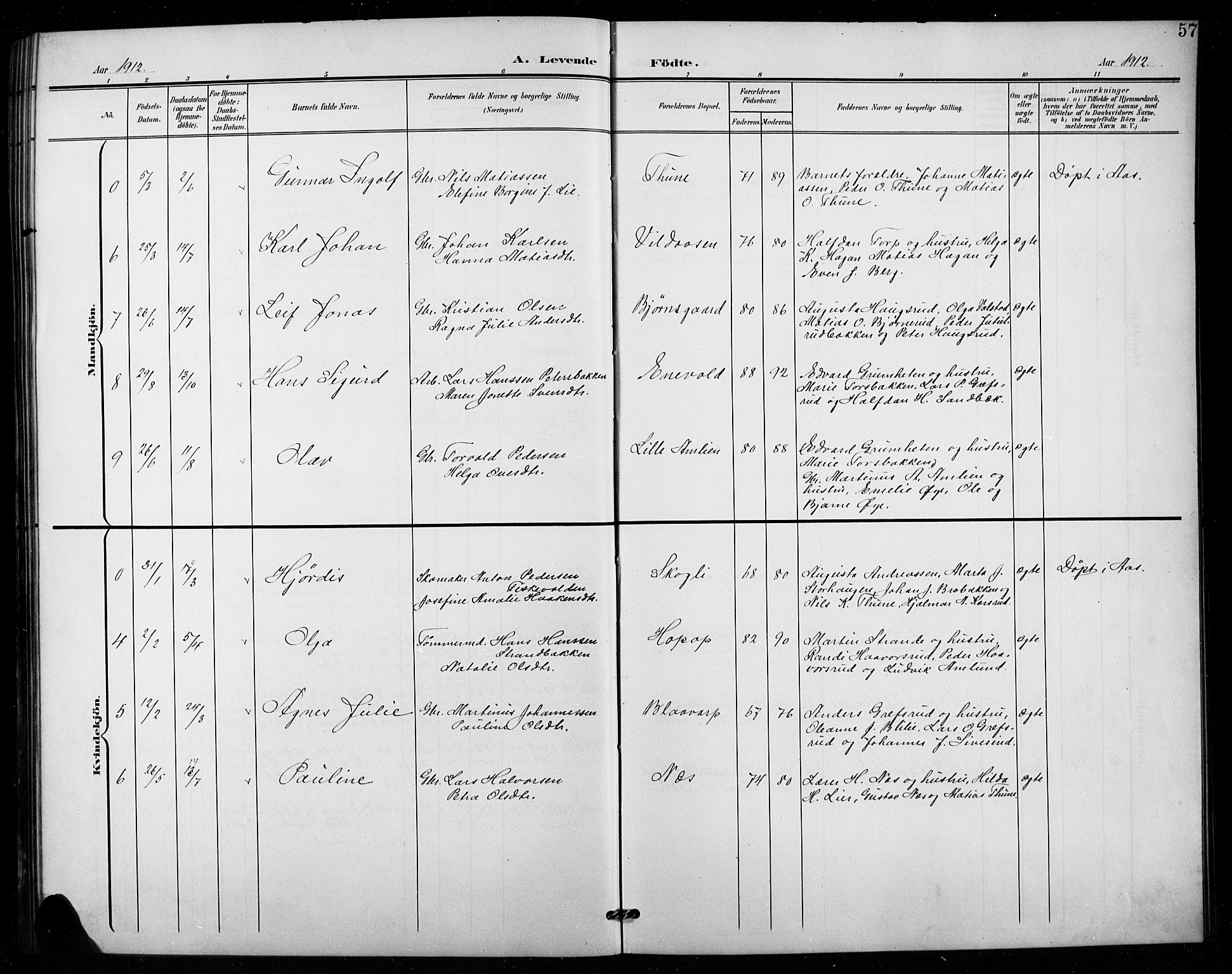 Vestre Toten prestekontor, SAH/PREST-108/H/Ha/Hab/L0016: Parish register (copy) no. 16, 1901-1915, p. 57