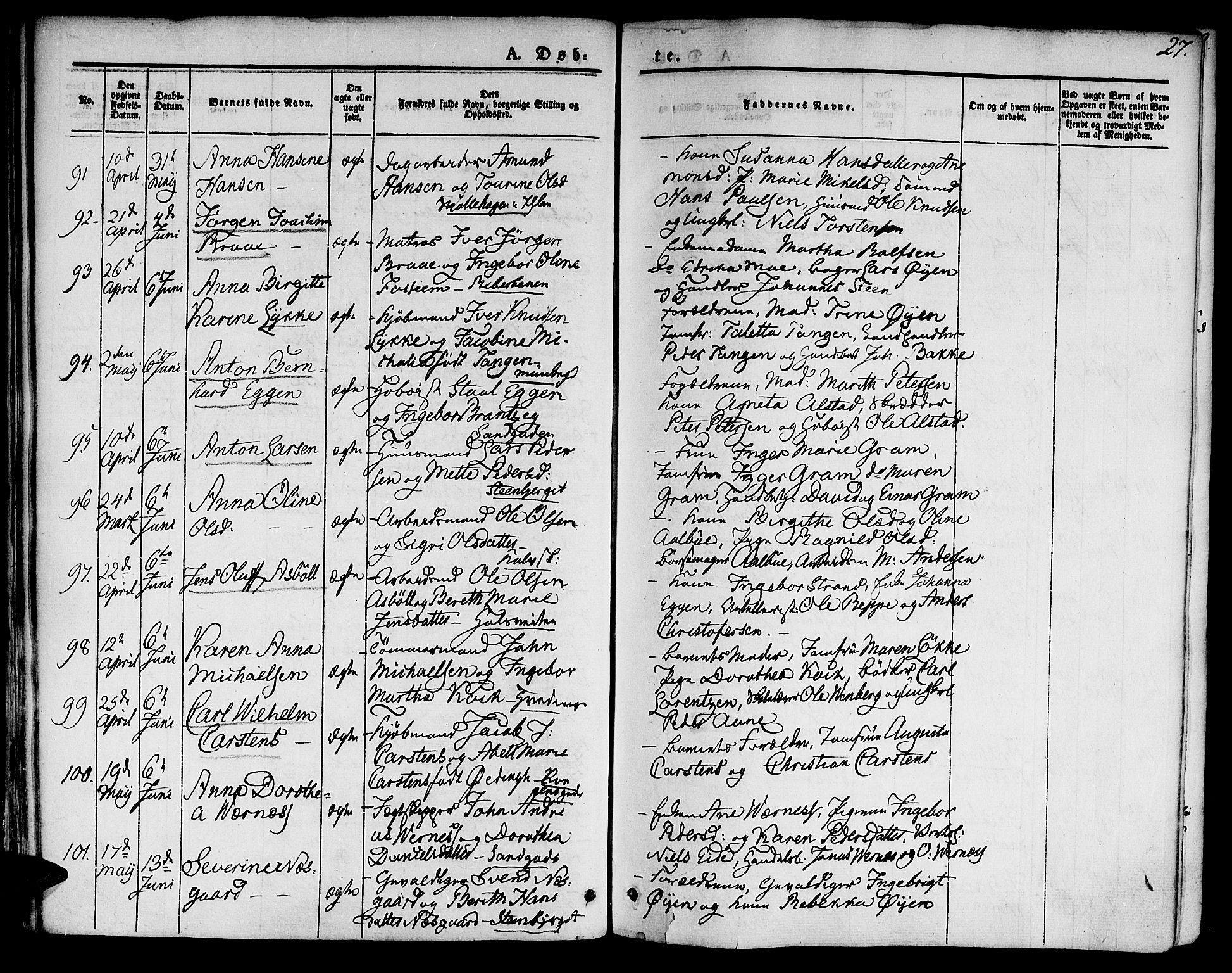 Ministerialprotokoller, klokkerbøker og fødselsregistre - Sør-Trøndelag, SAT/A-1456/601/L0048: Parish register (official) no. 601A16, 1840-1847, p. 27