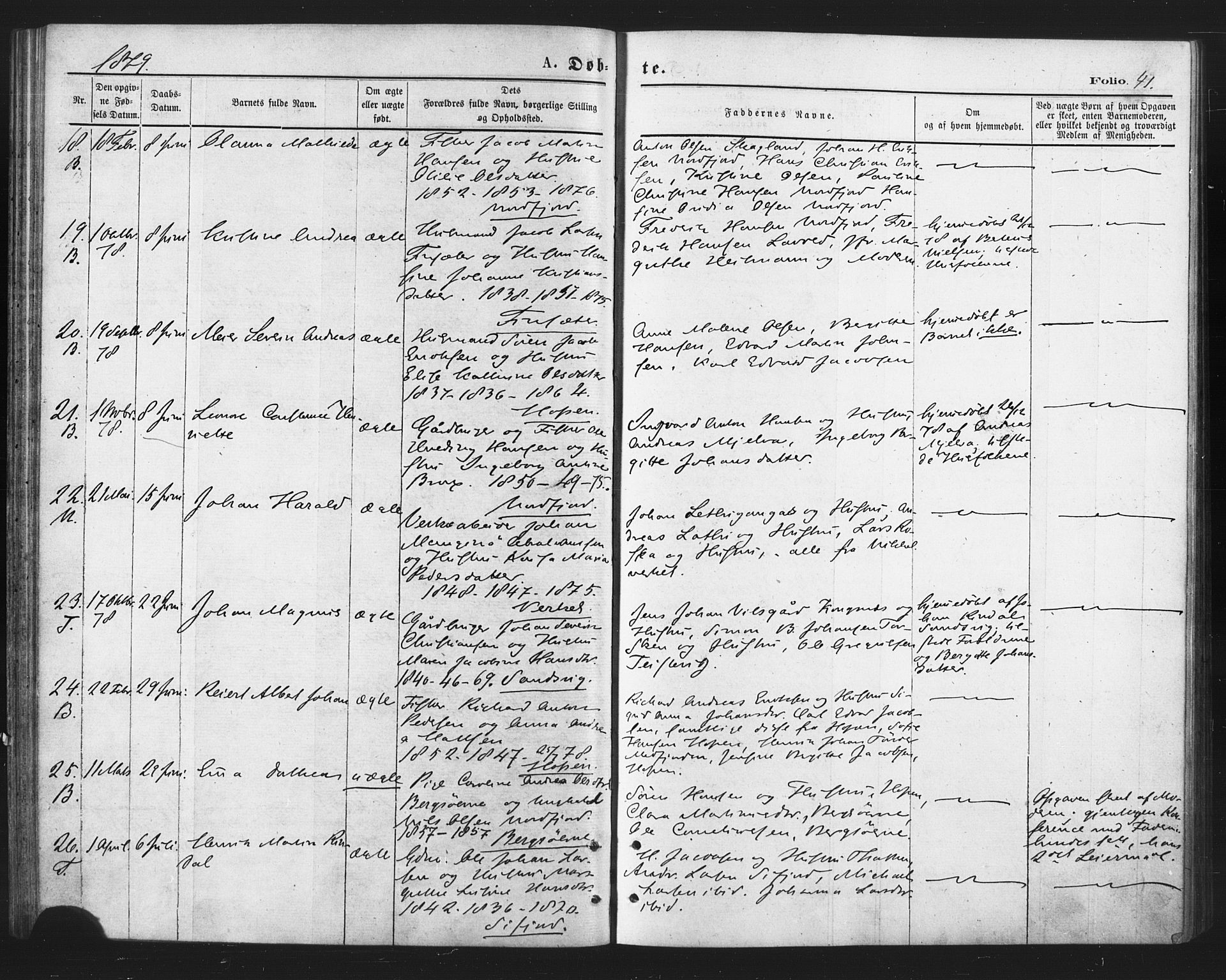 Berg sokneprestkontor, SATØ/S-1318/G/Ga/Gaa/L0003kirke: Parish register (official) no. 3, 1872-1879, p. 41