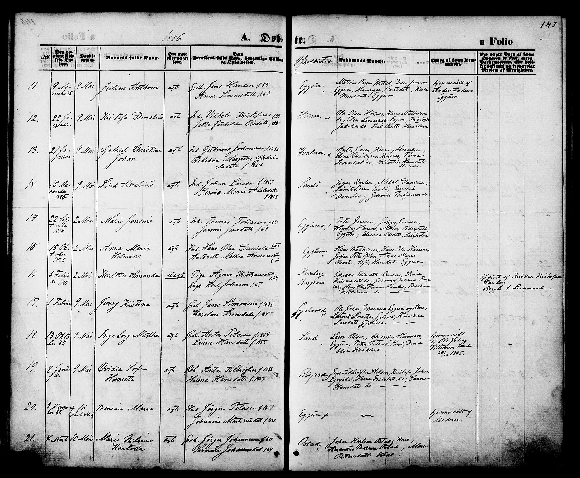 Ministerialprotokoller, klokkerbøker og fødselsregistre - Nordland, AV/SAT-A-1459/880/L1132: Parish register (official) no. 880A06, 1869-1887, p. 147