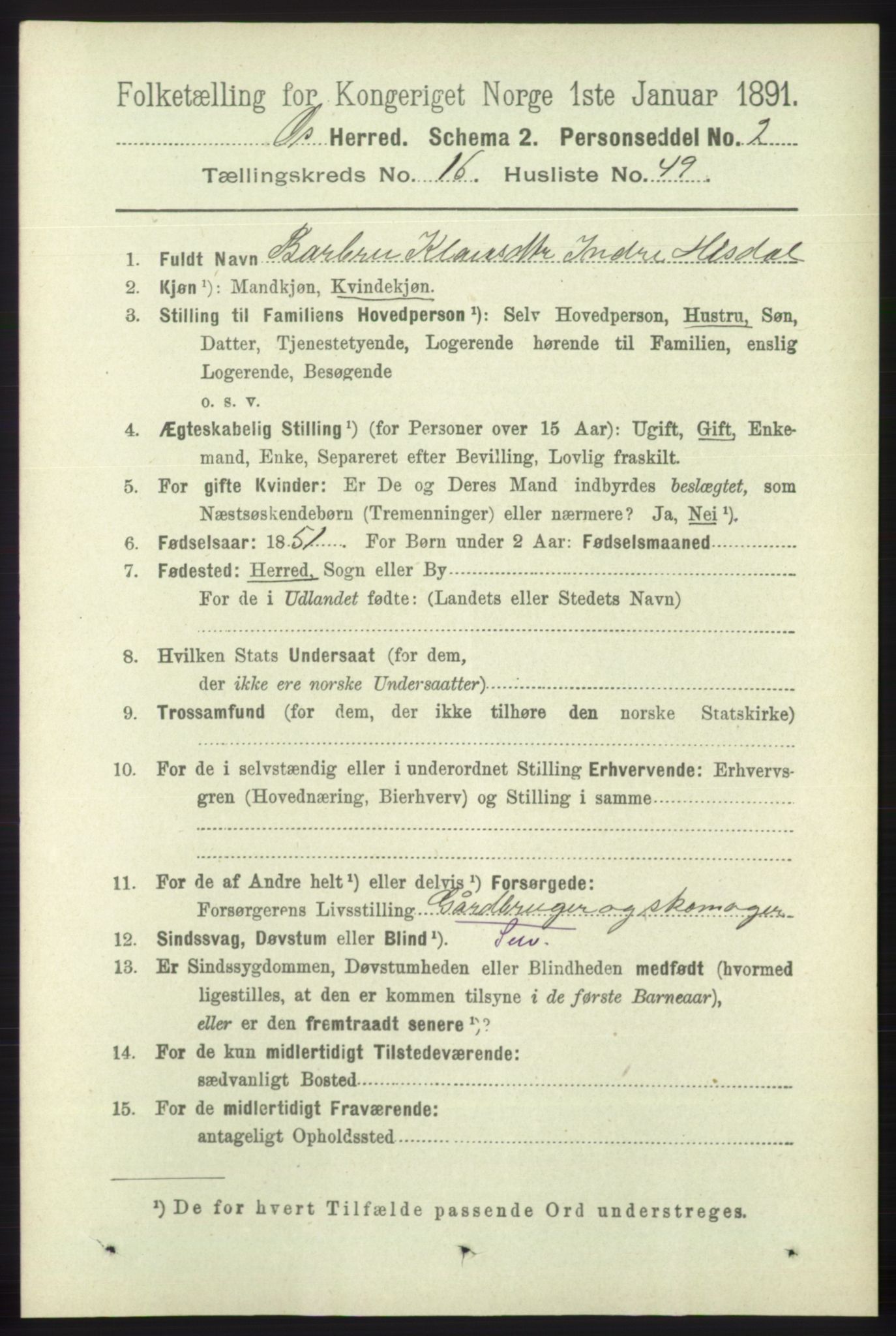 RA, 1891 census for 1243 Os, 1891, p. 3686