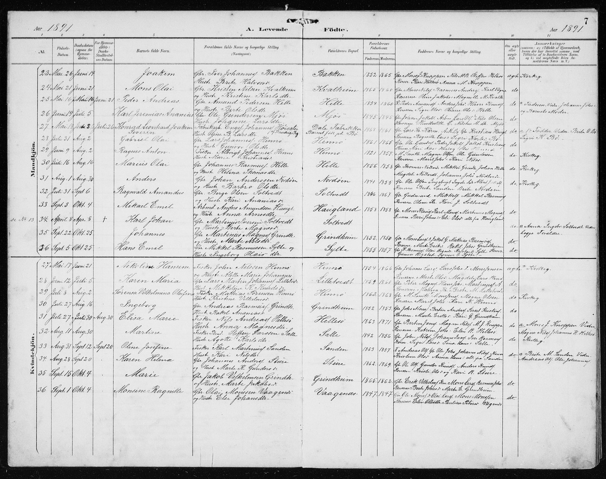 Manger sokneprestembete, AV/SAB-A-76801/H/Hab: Parish register (copy) no. B 3, 1891-1907, p. 7