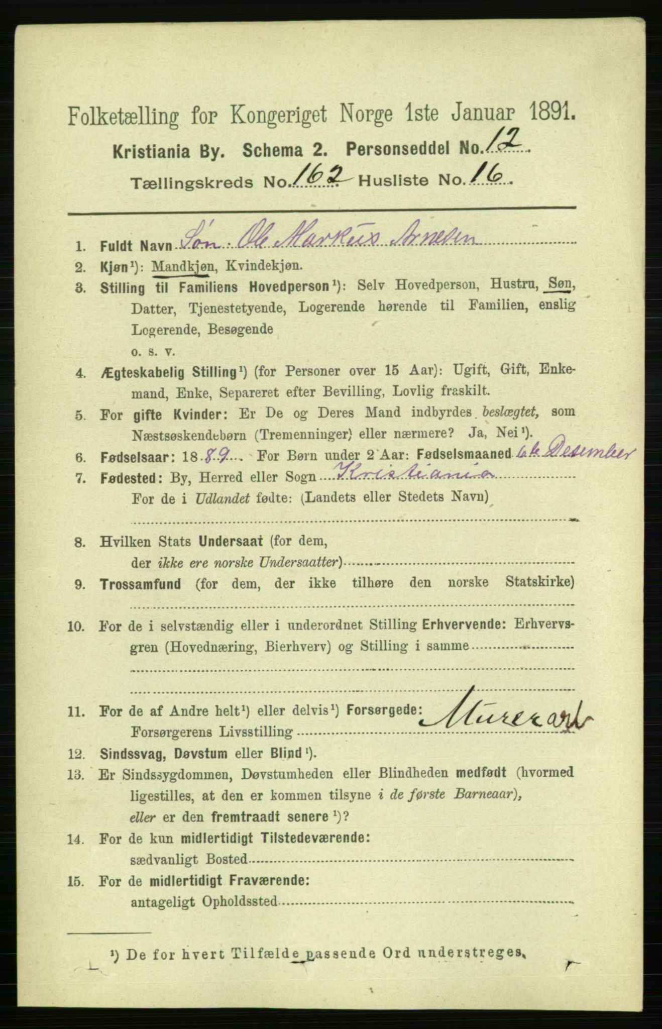 RA, 1891 census for 0301 Kristiania, 1891, p. 93392