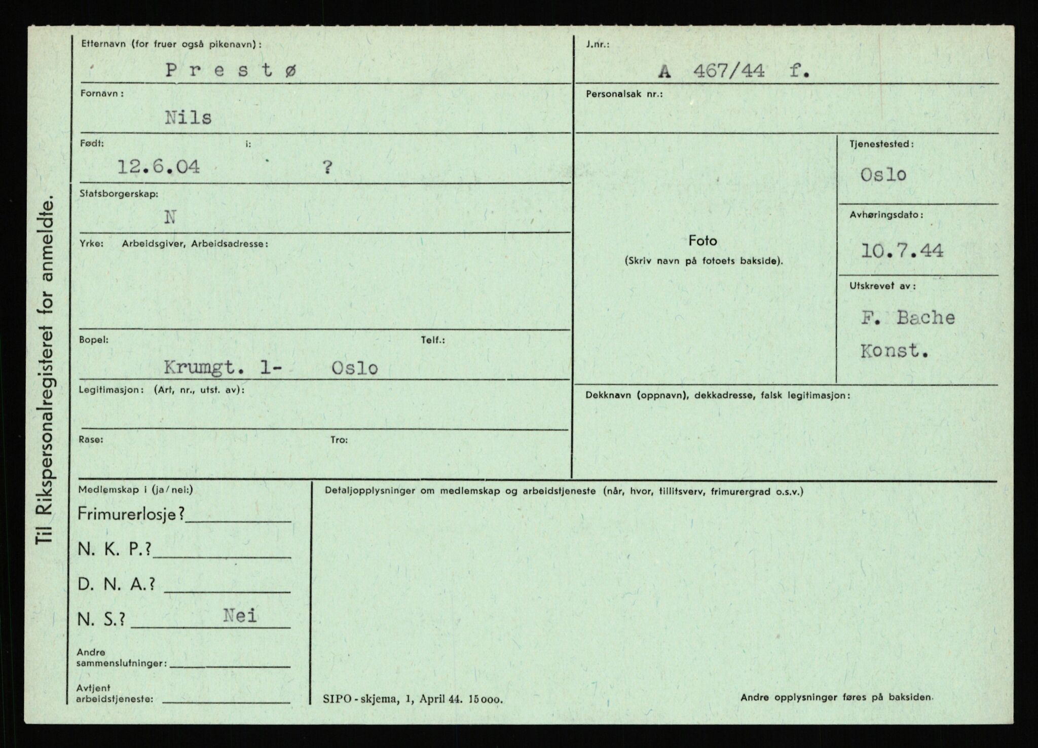 Statspolitiet - Hovedkontoret / Osloavdelingen, AV/RA-S-1329/C/Ca/L0012: Oanæs - Quistgaard	, 1943-1945, p. 4821