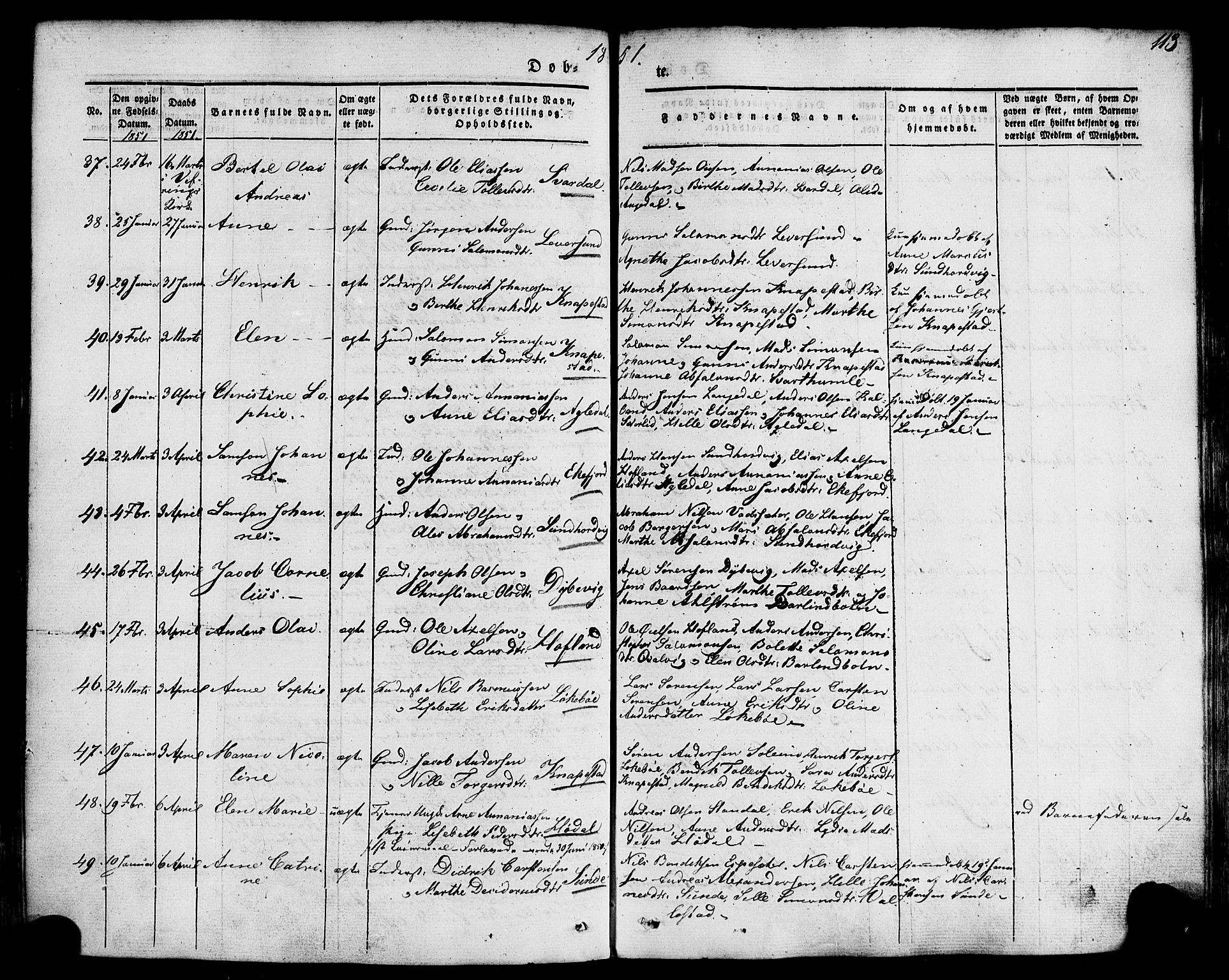 Kinn sokneprestembete, AV/SAB-A-80801/H/Haa/Haaa/L0005: Parish register (official) no. A 5, 1841-1857, p. 113