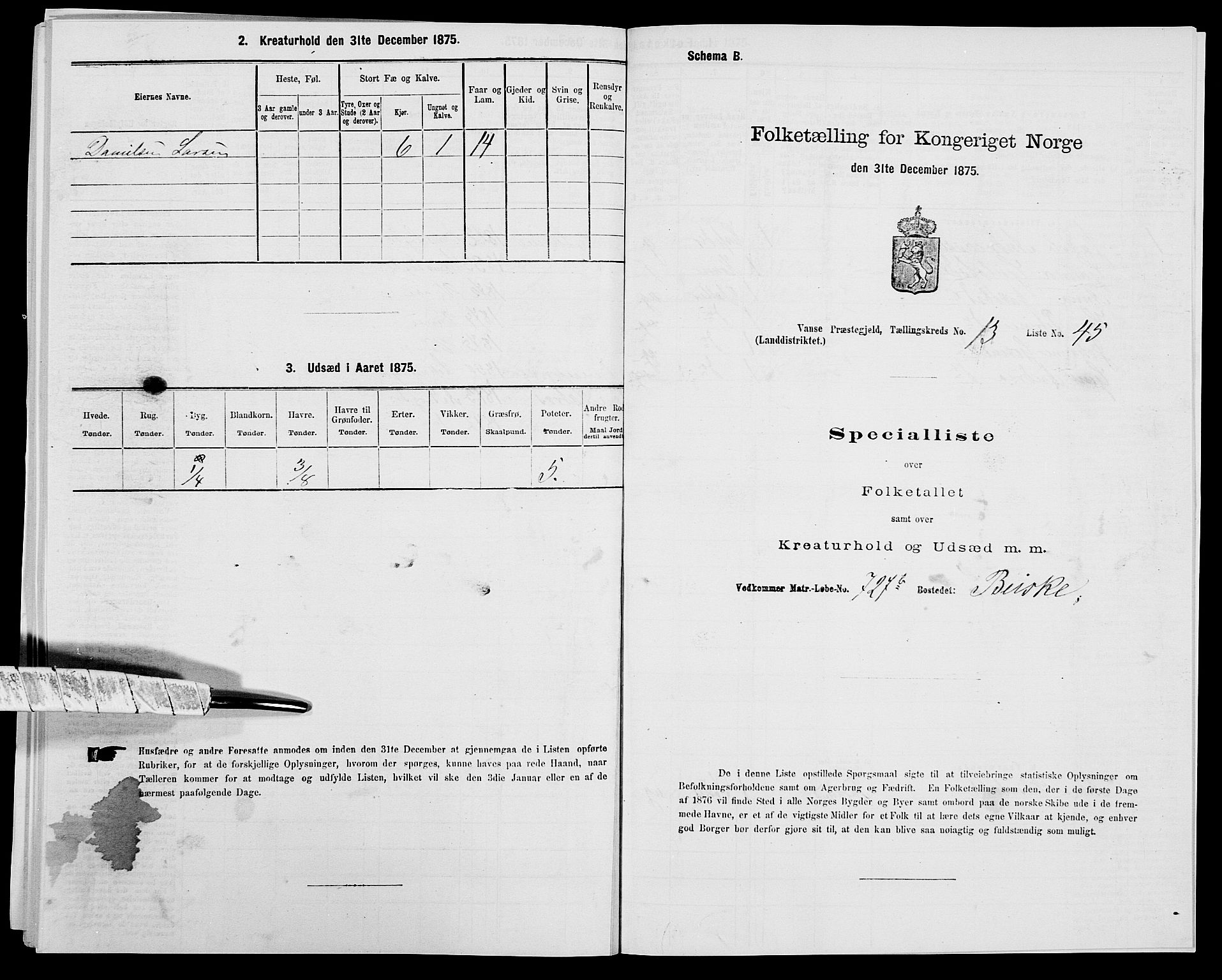 SAK, 1875 census for 1041L Vanse/Vanse og Farsund, 1875, p. 2468