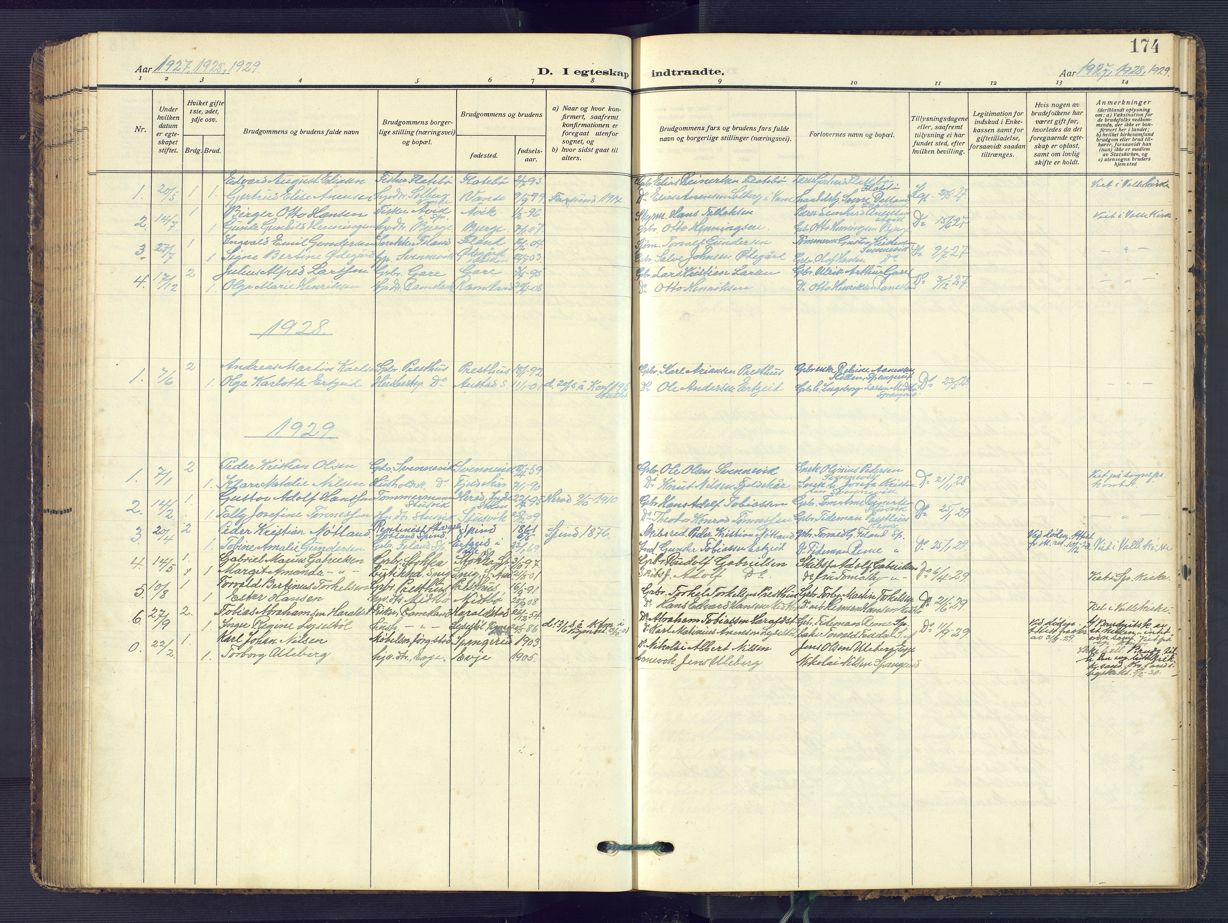 Sør-Audnedal sokneprestkontor, SAK/1111-0039/F/Fb/Fba/L0005: Parish register (copy) no. B 5, 1908-1963, p. 174