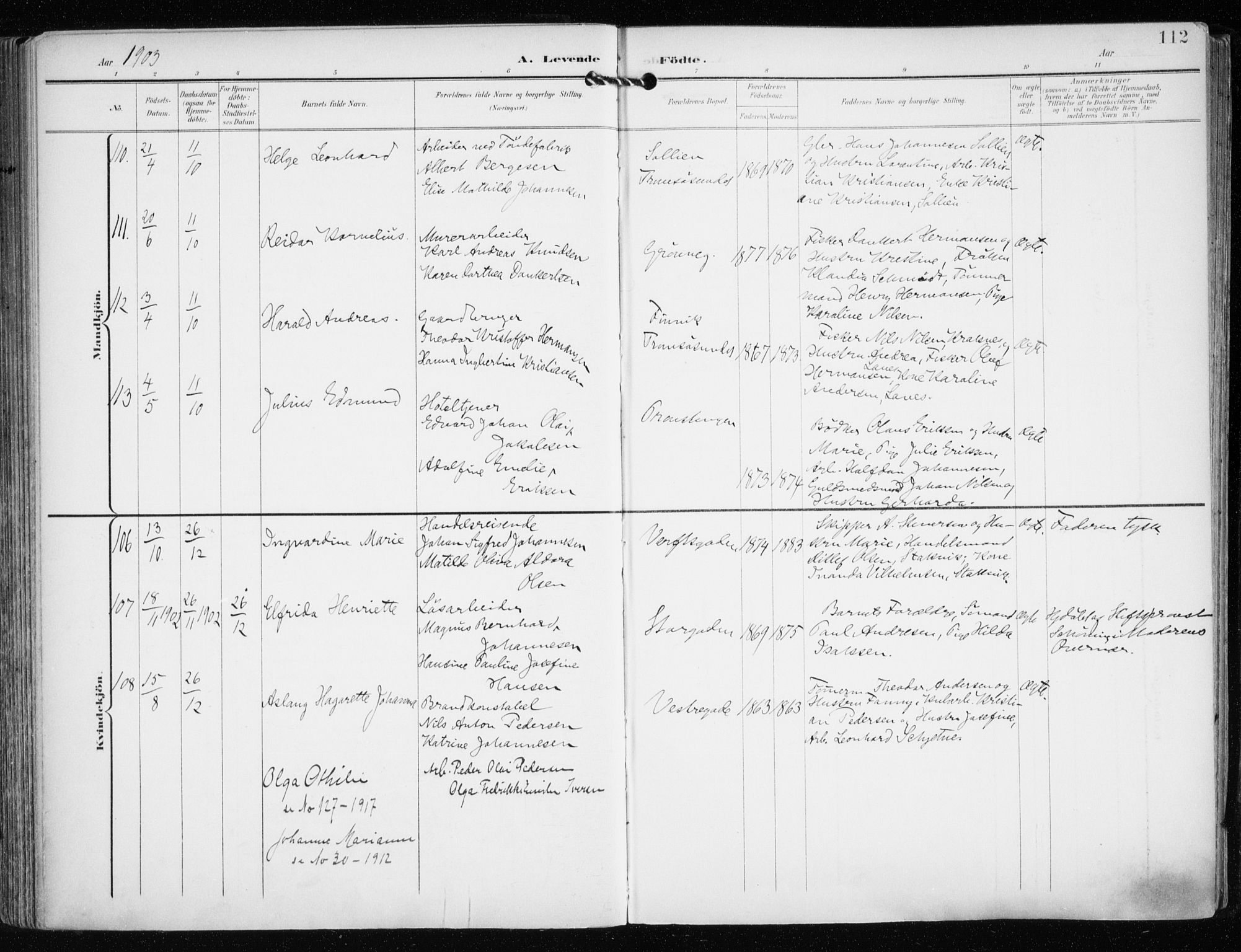 Tromsø sokneprestkontor/stiftsprosti/domprosti, AV/SATØ-S-1343/G/Ga/L0016kirke: Parish register (official) no. 16, 1899-1906, p. 112