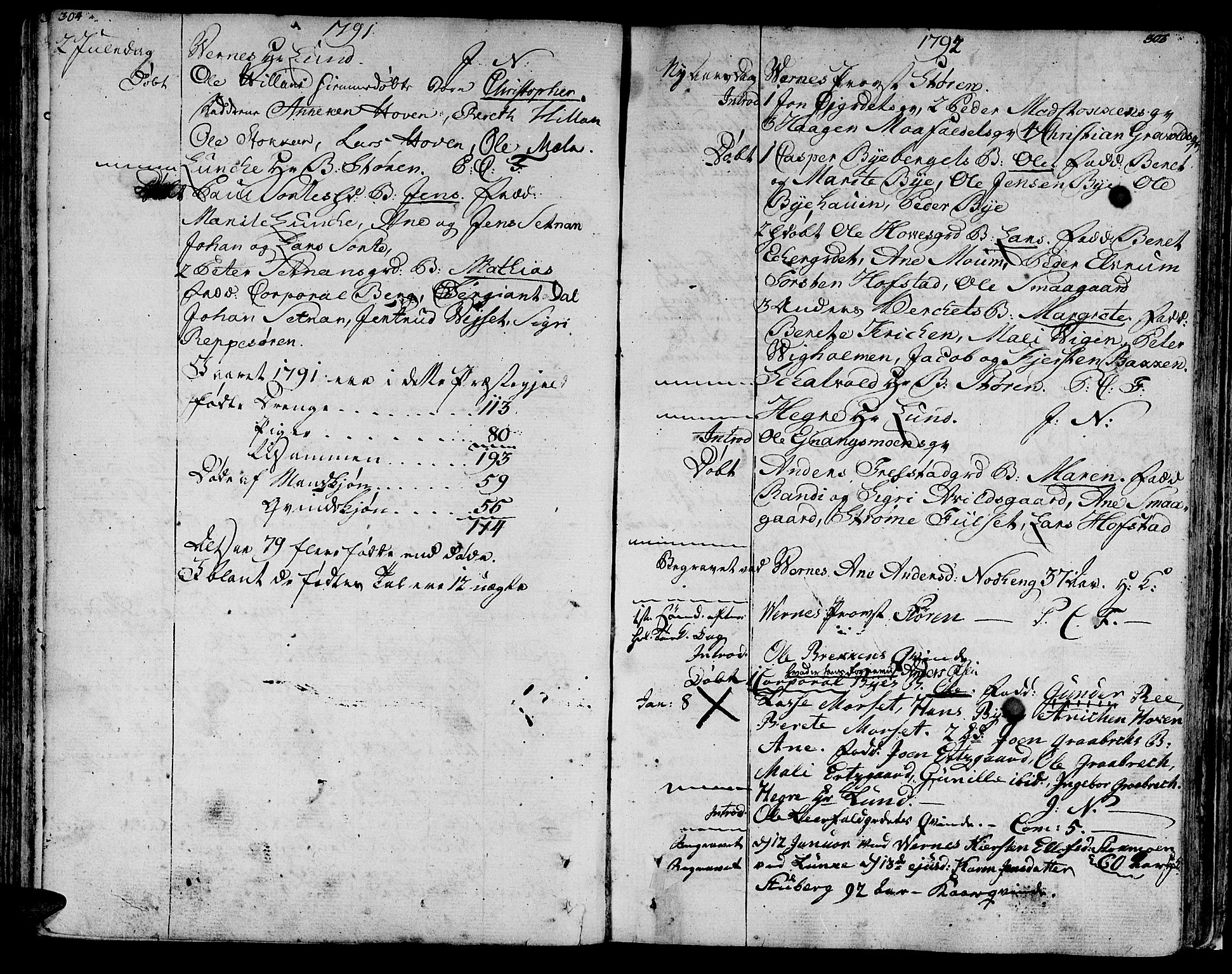 Ministerialprotokoller, klokkerbøker og fødselsregistre - Nord-Trøndelag, AV/SAT-A-1458/709/L0059: Parish register (official) no. 709A06, 1781-1797, p. 304-305