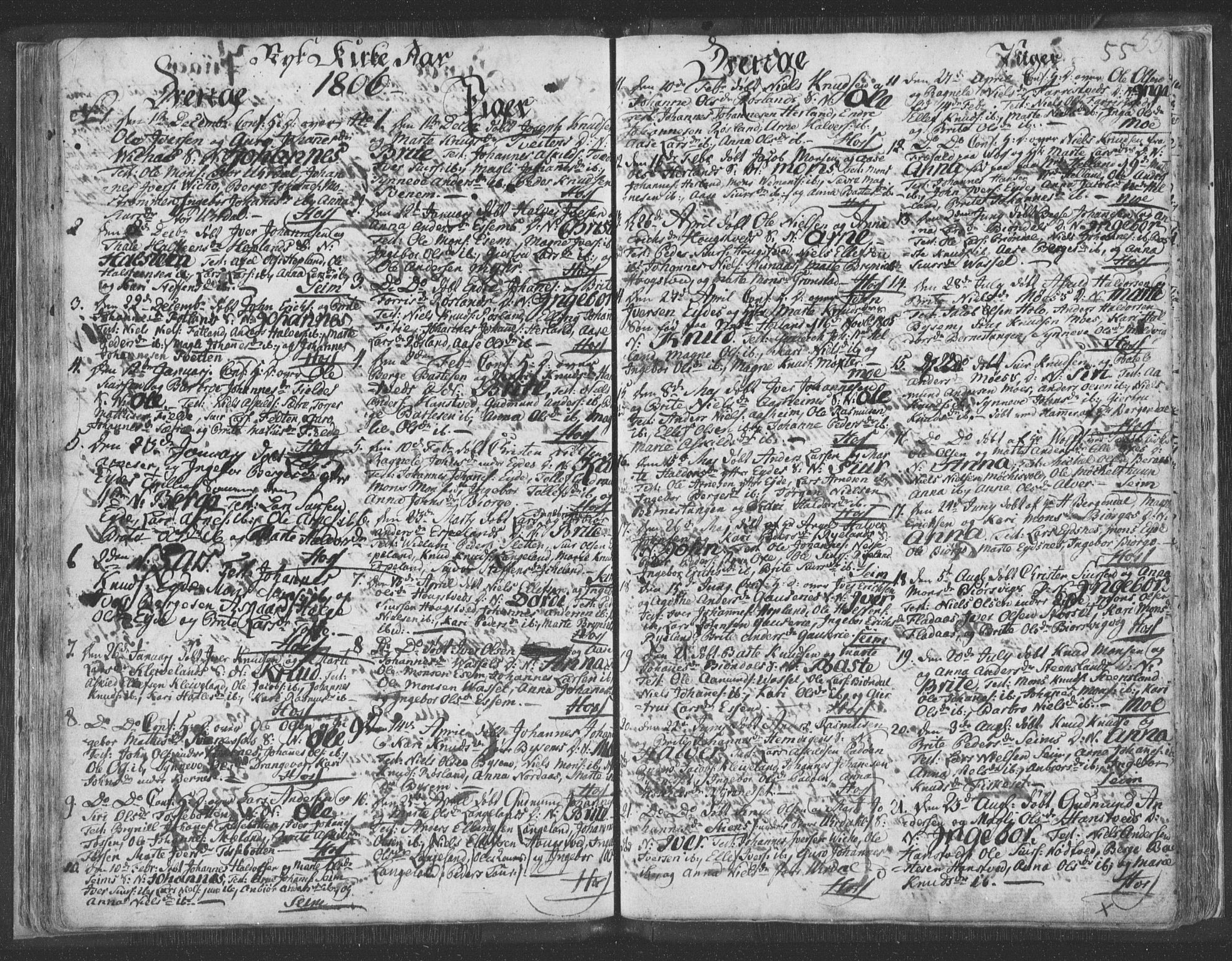 Hosanger sokneprestembete, SAB/A-75801/H/Haa: Parish register (official) no. A 3, 1793-1811, p. 54b-55a