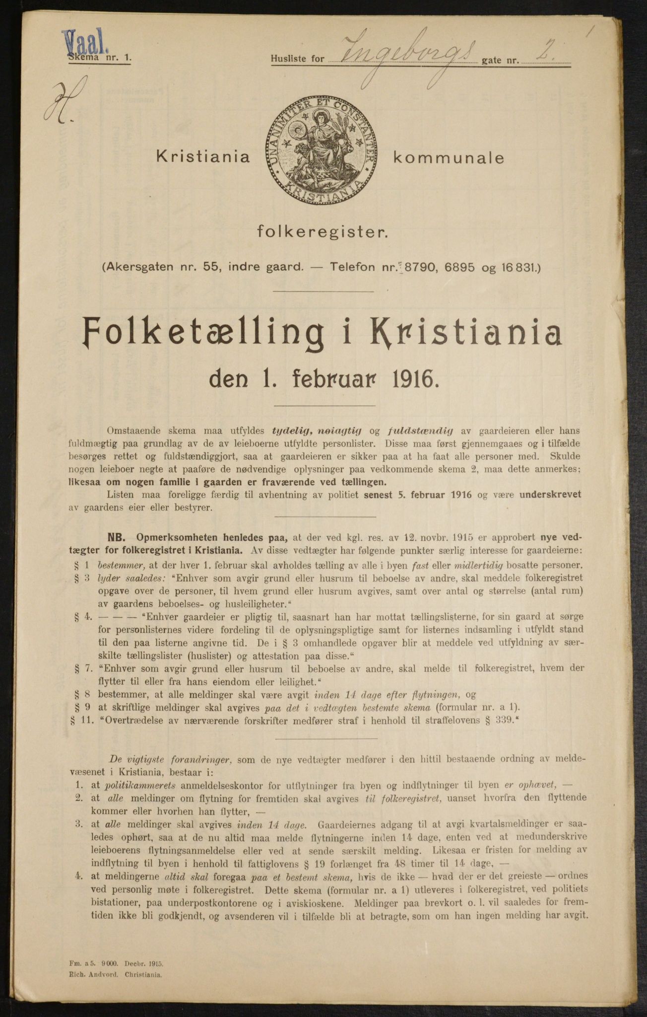 OBA, Municipal Census 1916 for Kristiania, 1916, p. 44669