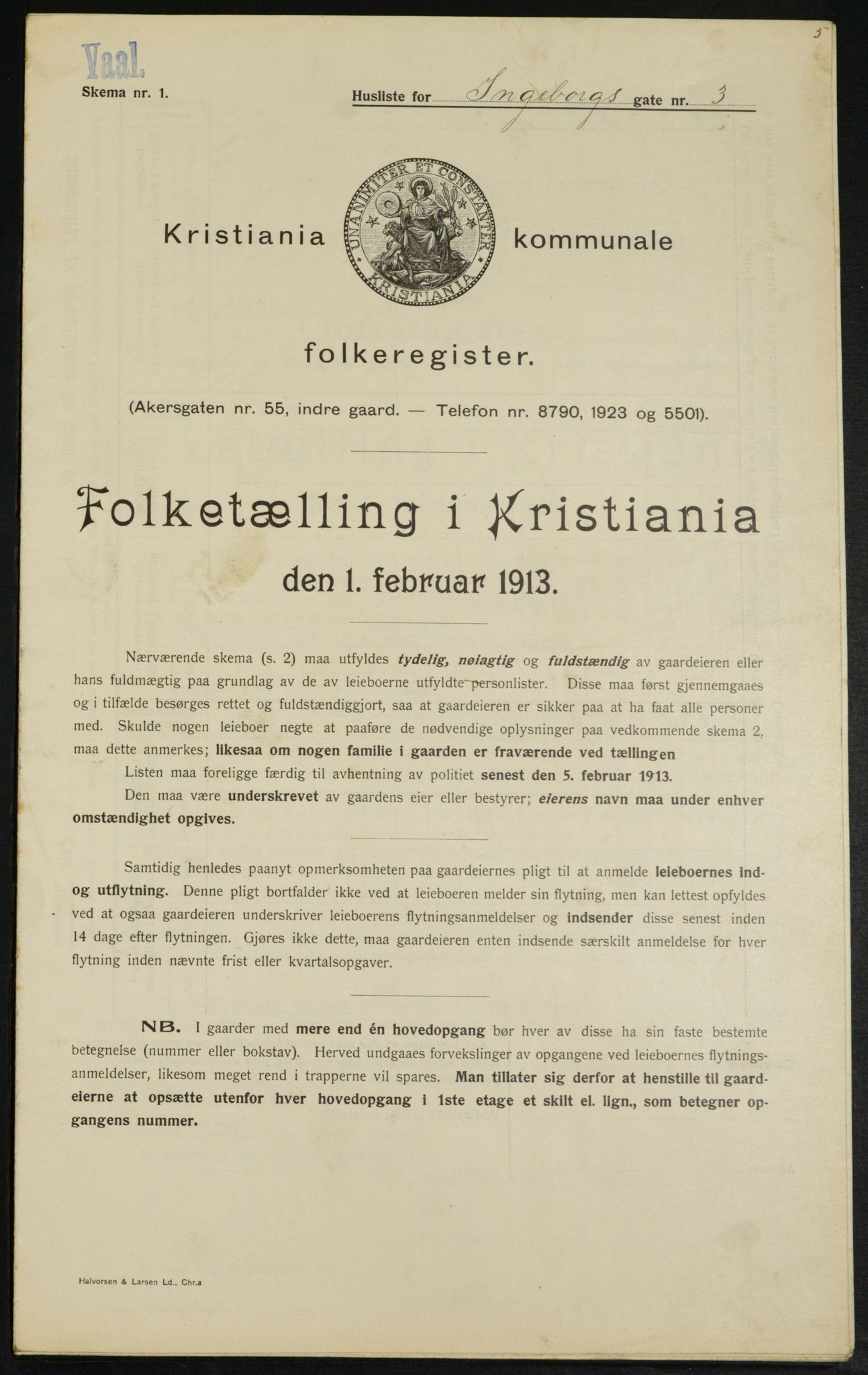 OBA, Municipal Census 1913 for Kristiania, 1913, p. 43546