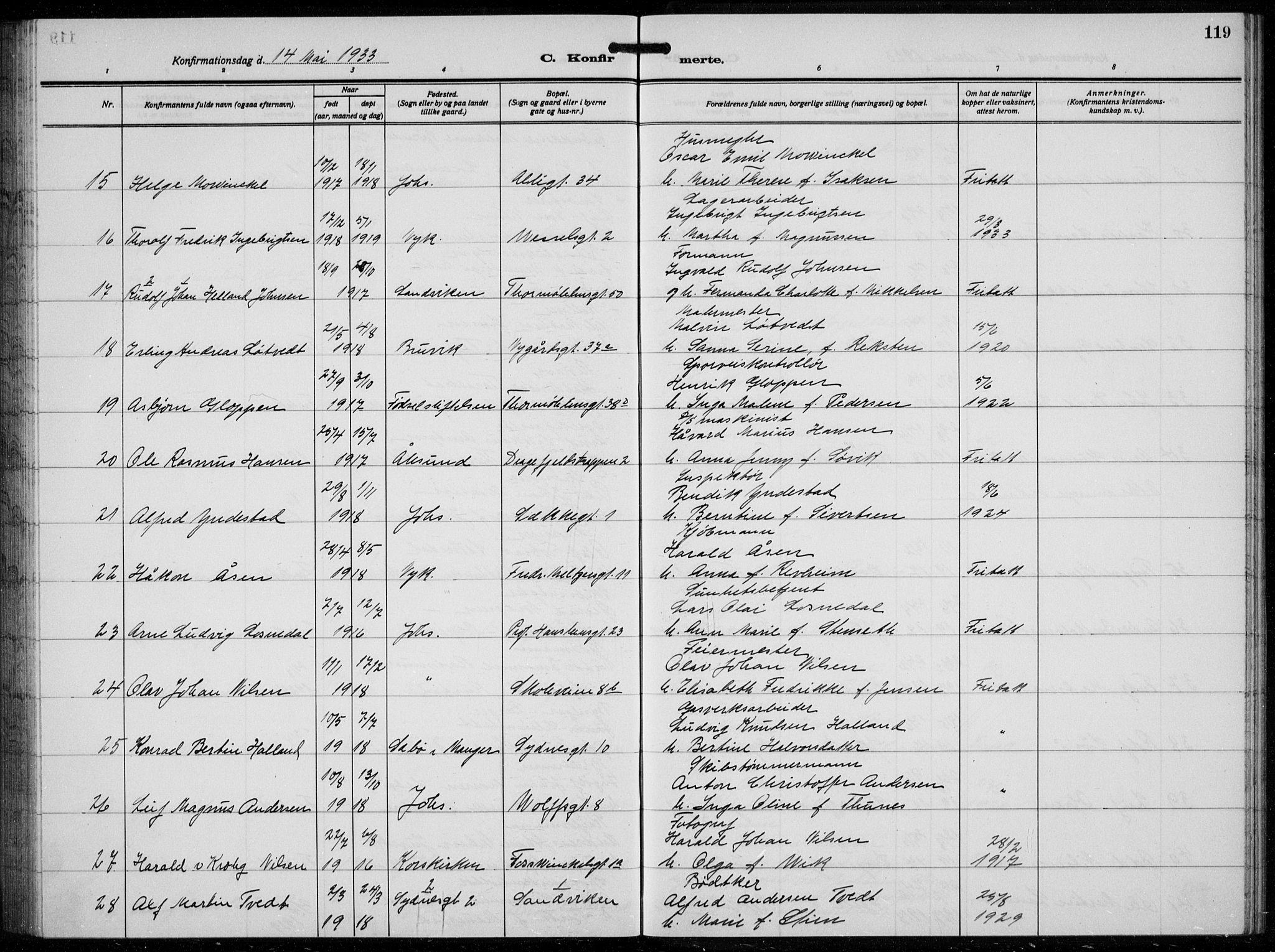 Johanneskirken sokneprestembete, AV/SAB-A-76001/H/Hab: Parish register (copy) no. B  3, 1925-1935, p. 118b-119a