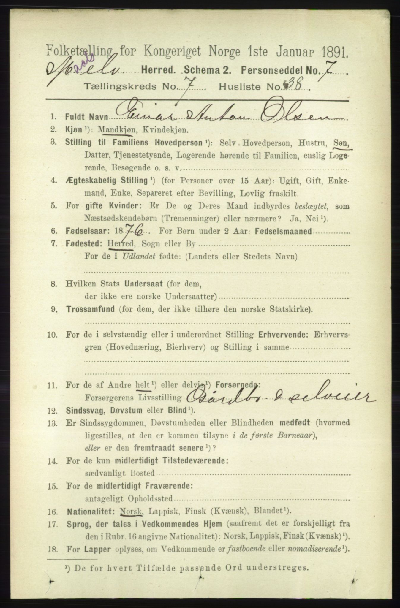 RA, 1891 census for 1924 Målselv, 1891, p. 2491