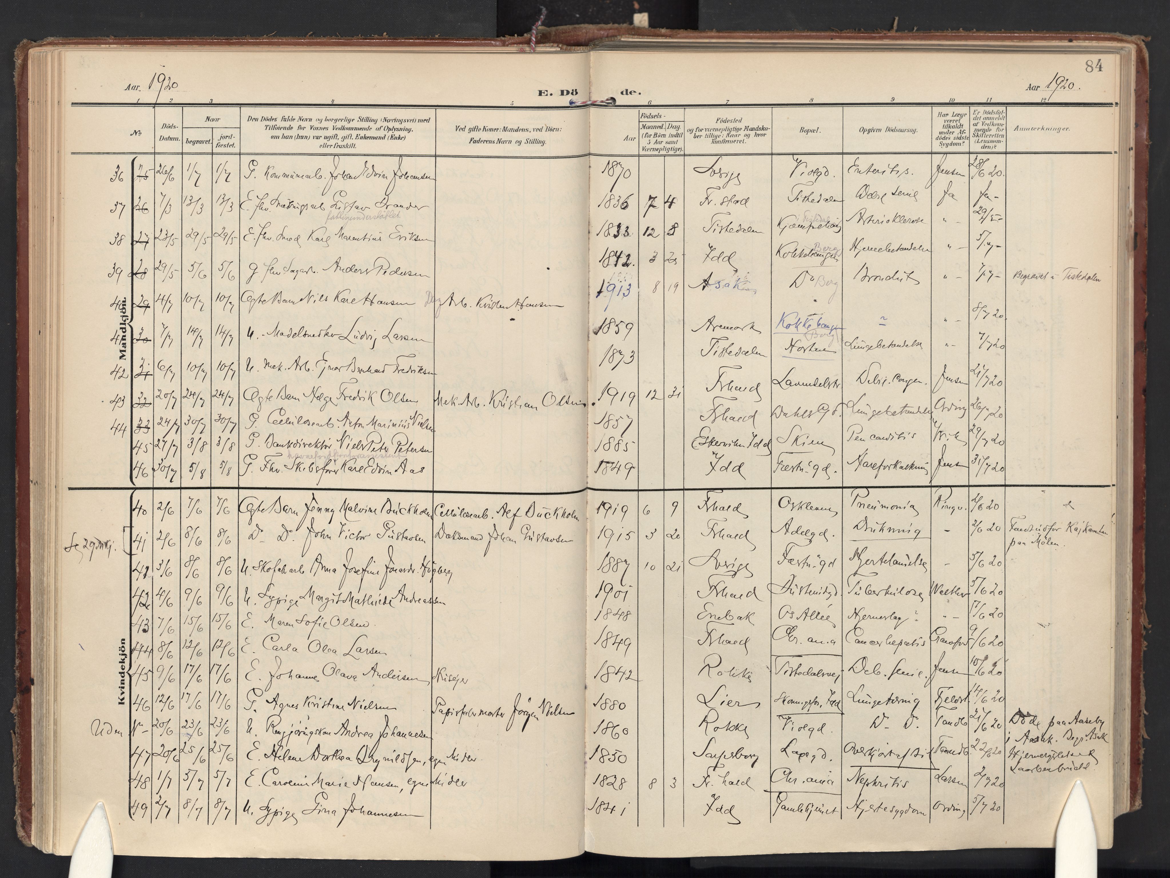 Halden prestekontor Kirkebøker, AV/SAO-A-10909/F/Fa/L0016: Parish register (official) no. I 16, 1907-1925, p. 84