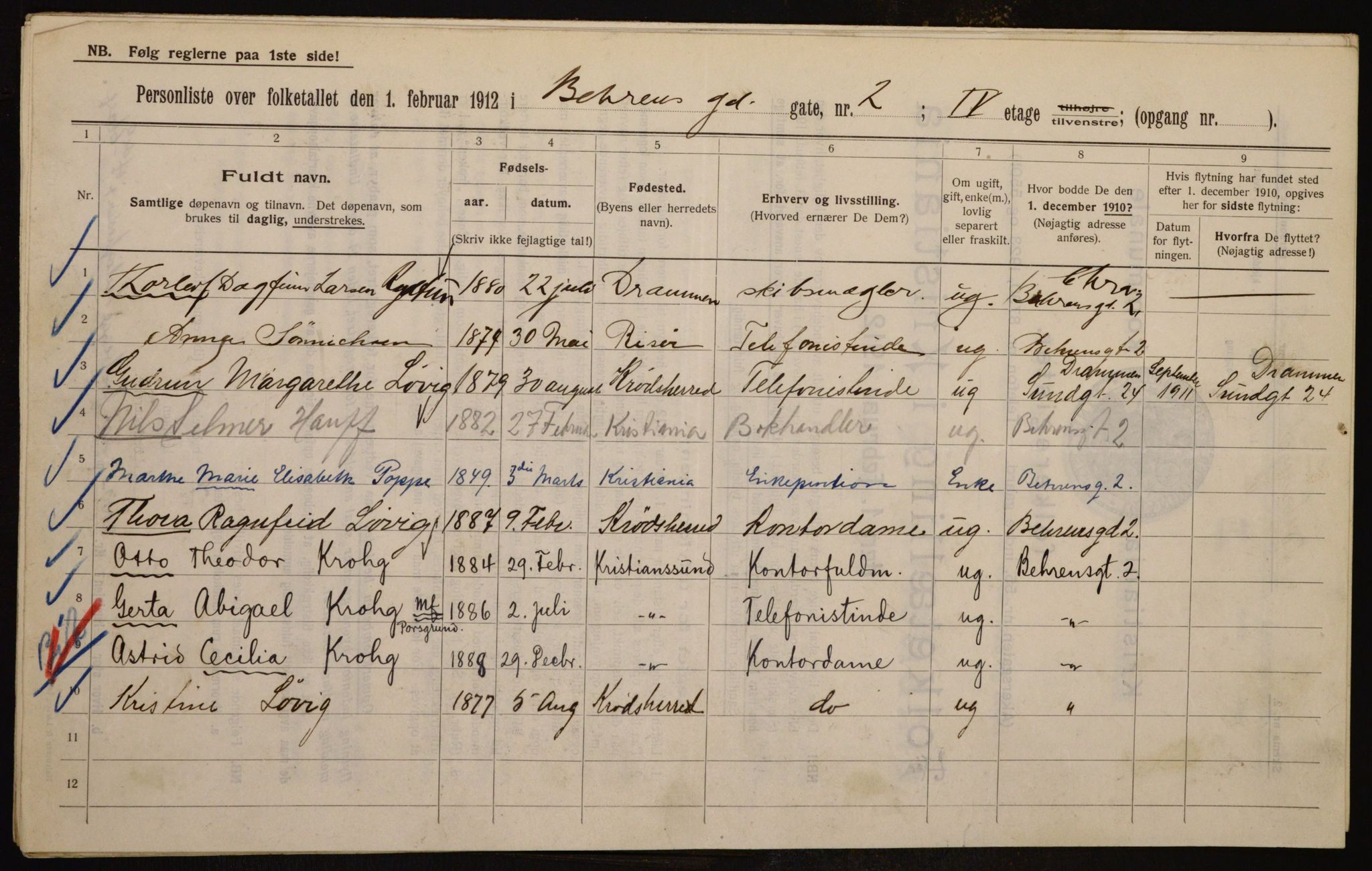 OBA, Municipal Census 1912 for Kristiania, 1912, p. 3255