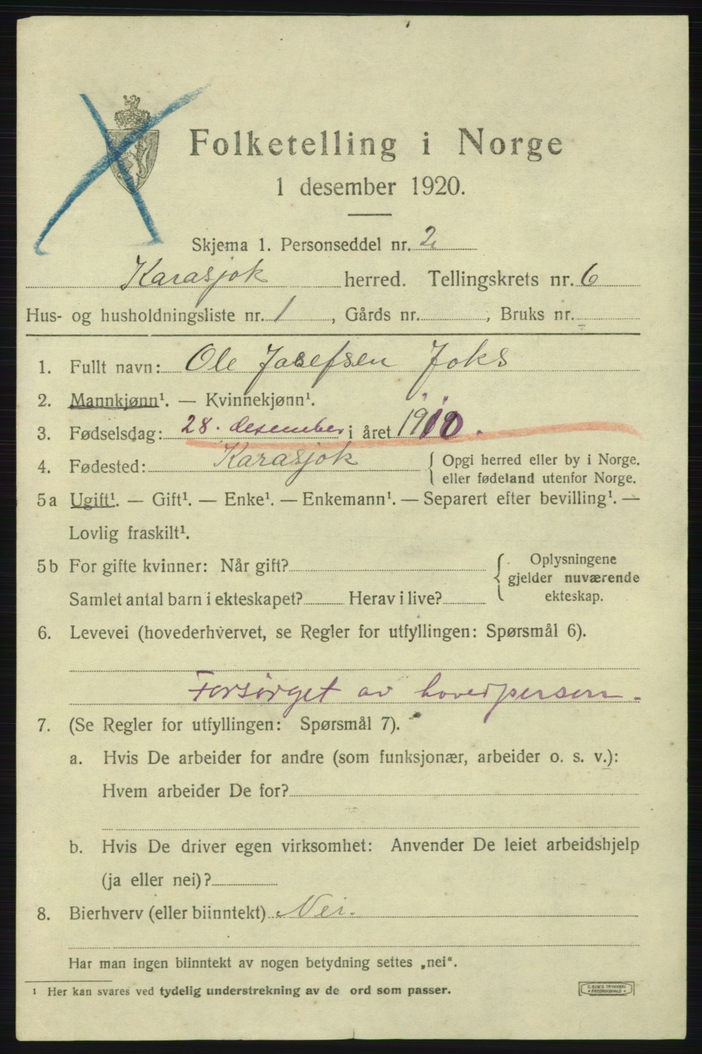 SATØ, 1920 census for Karasjok, 1920, p. 1922