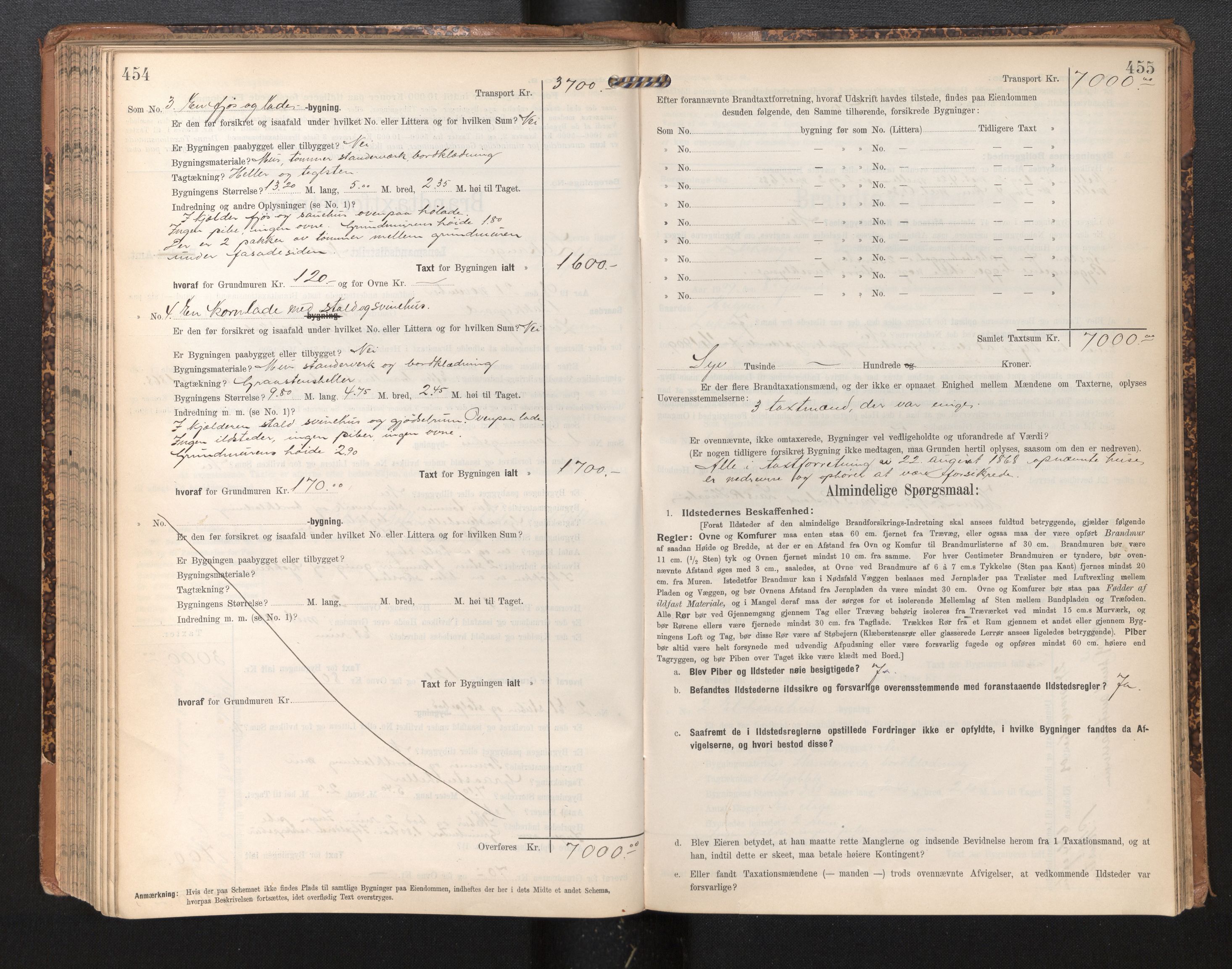 Lensmannen i Leikanger, AV/SAB-A-29201/0012/L0005: Branntakstprotokoll, skjematakst, 1907-1917, p. 454-455