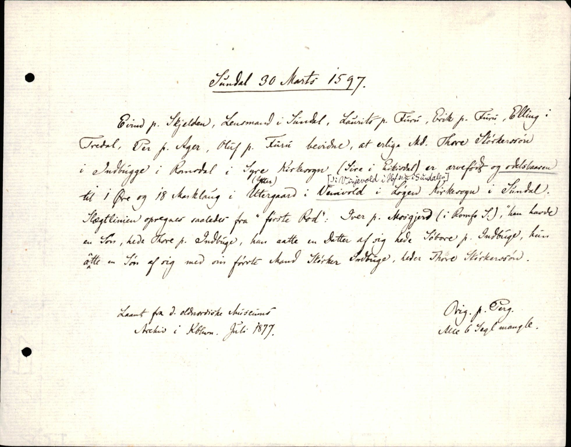 Riksarkivets diplomsamling, AV/RA-EA-5965/F35/F35d/L0002: Innlånte diplomer, seddelregister, 1592-1620, p. 157