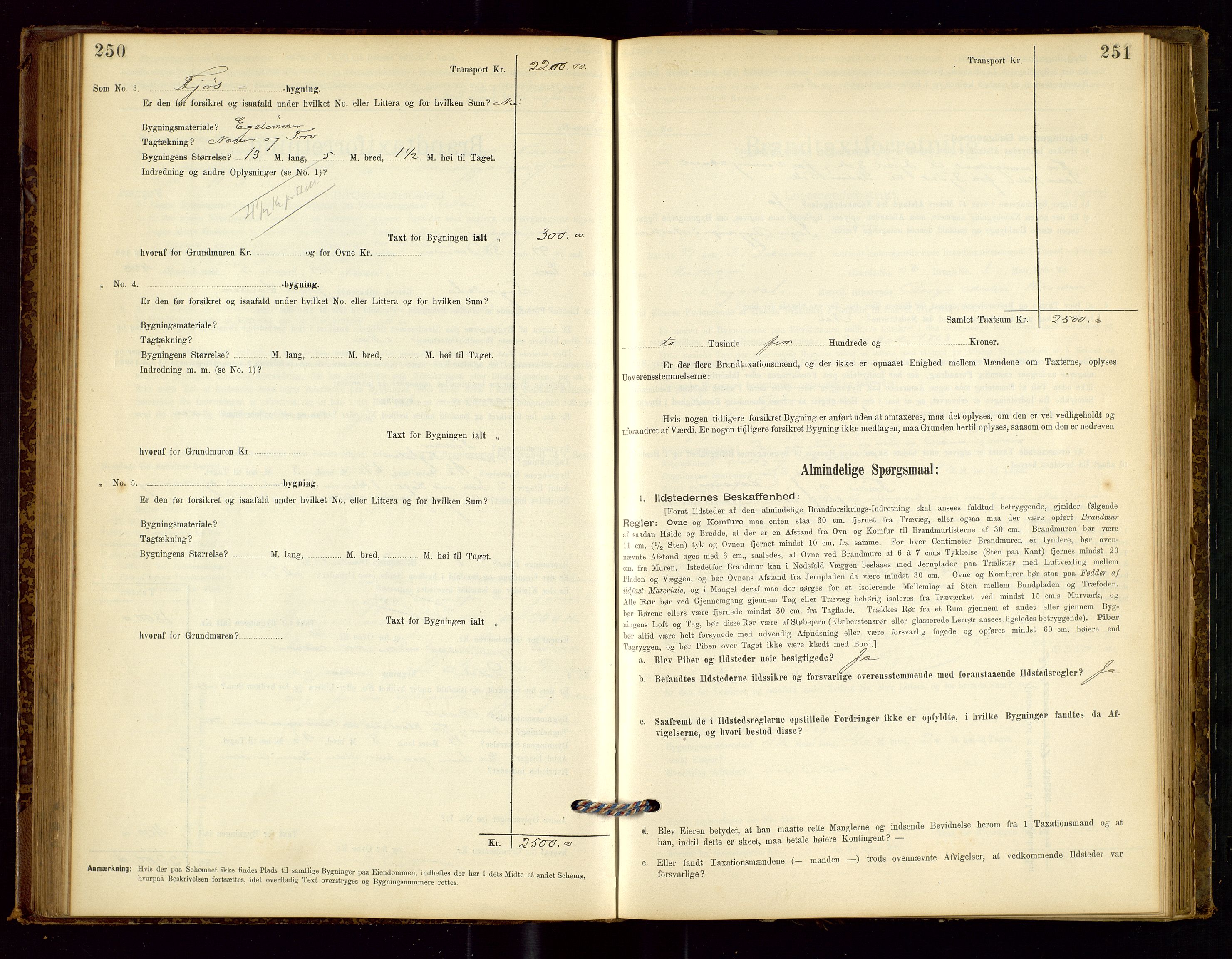 Sokndal lensmannskontor, AV/SAST-A-100417/Gob/L0001: "Brandtaxt-Protokol", 1895-1902, p. 250-251