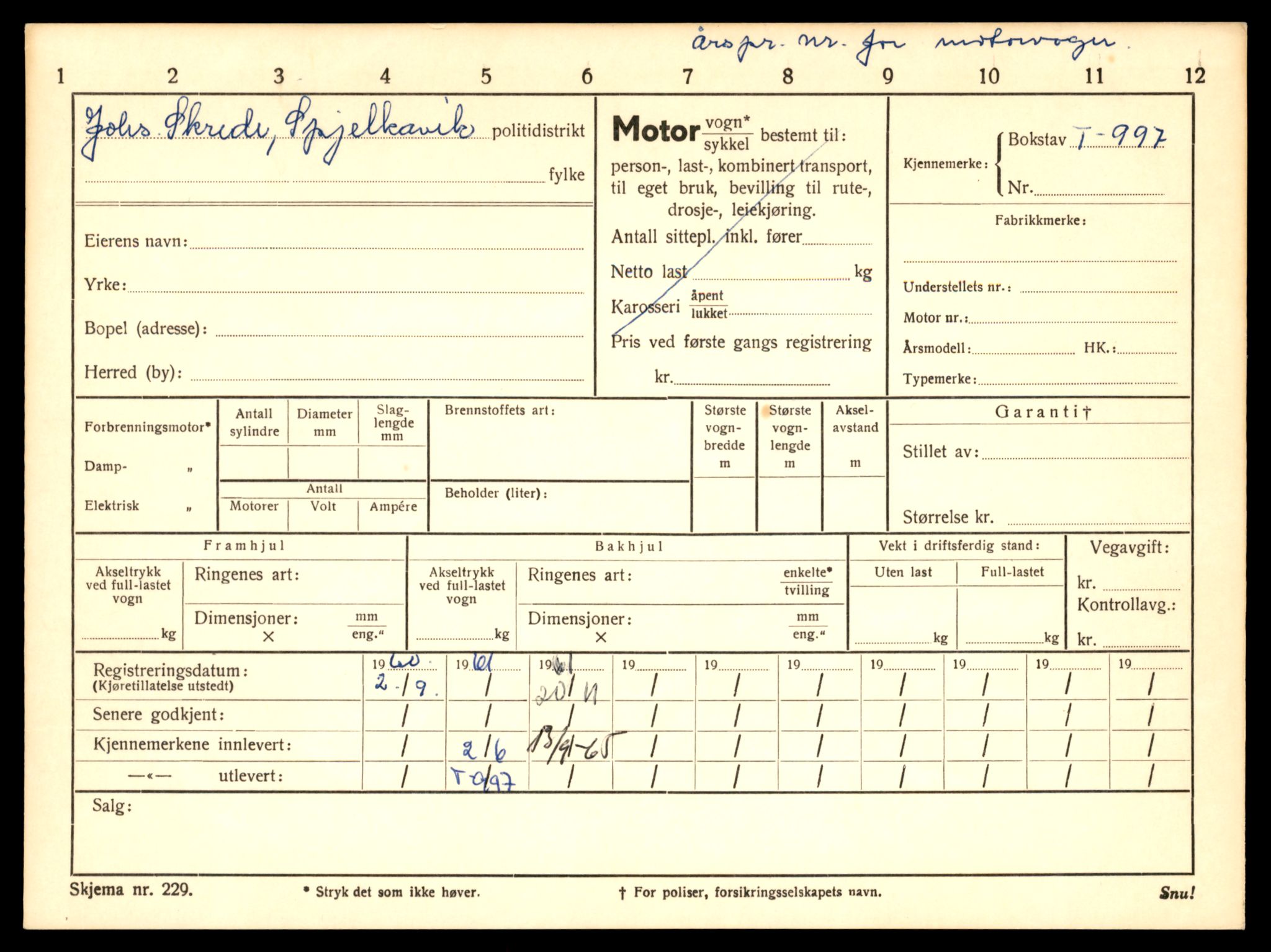 Møre og Romsdal vegkontor - Ålesund trafikkstasjon, SAT/A-4099/F/Fe/L0009: Registreringskort for kjøretøy T 896 - T 1049, 1927-1998, p. 1391