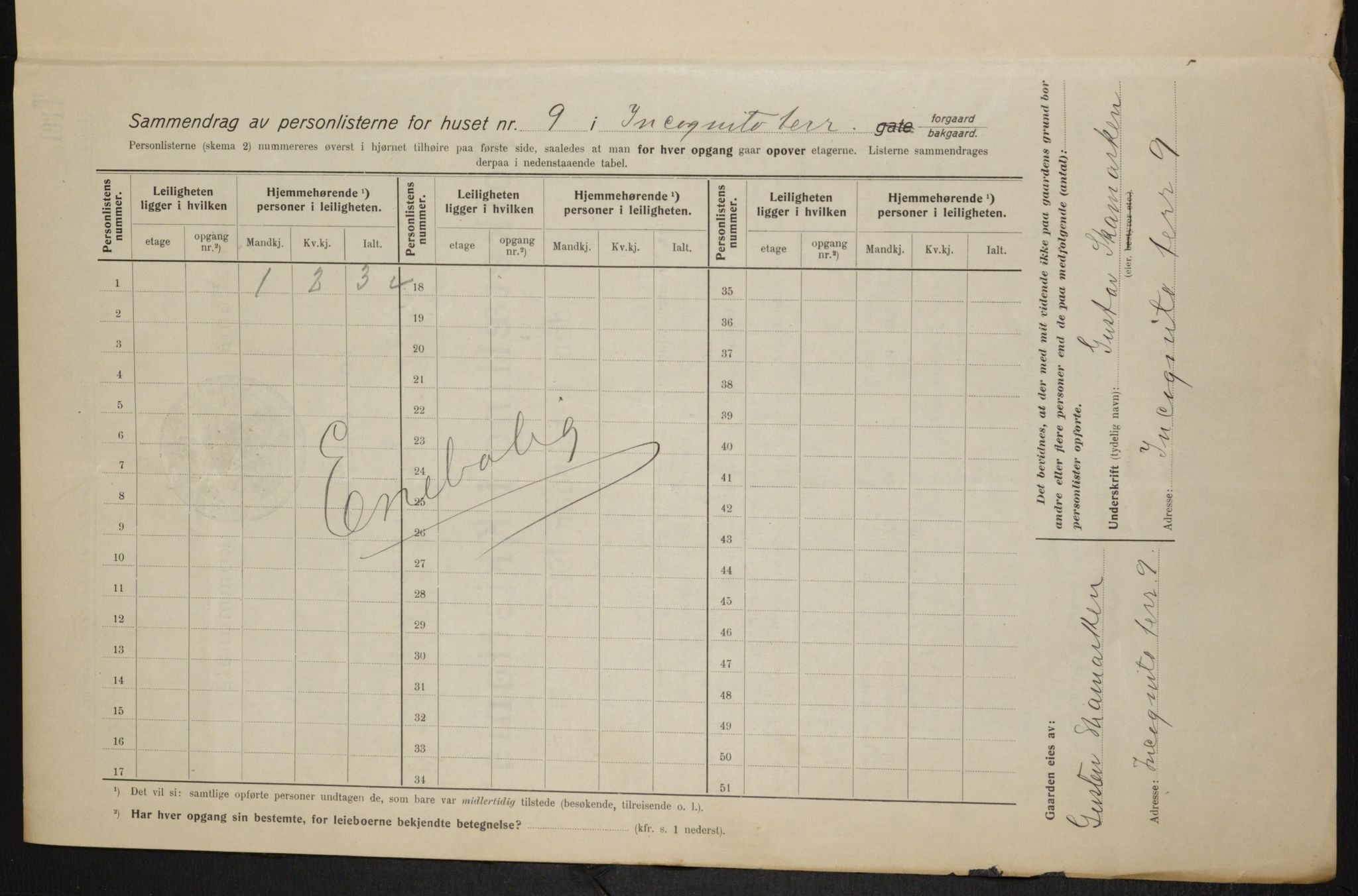 OBA, Municipal Census 1915 for Kristiania, 1915, p. 43957