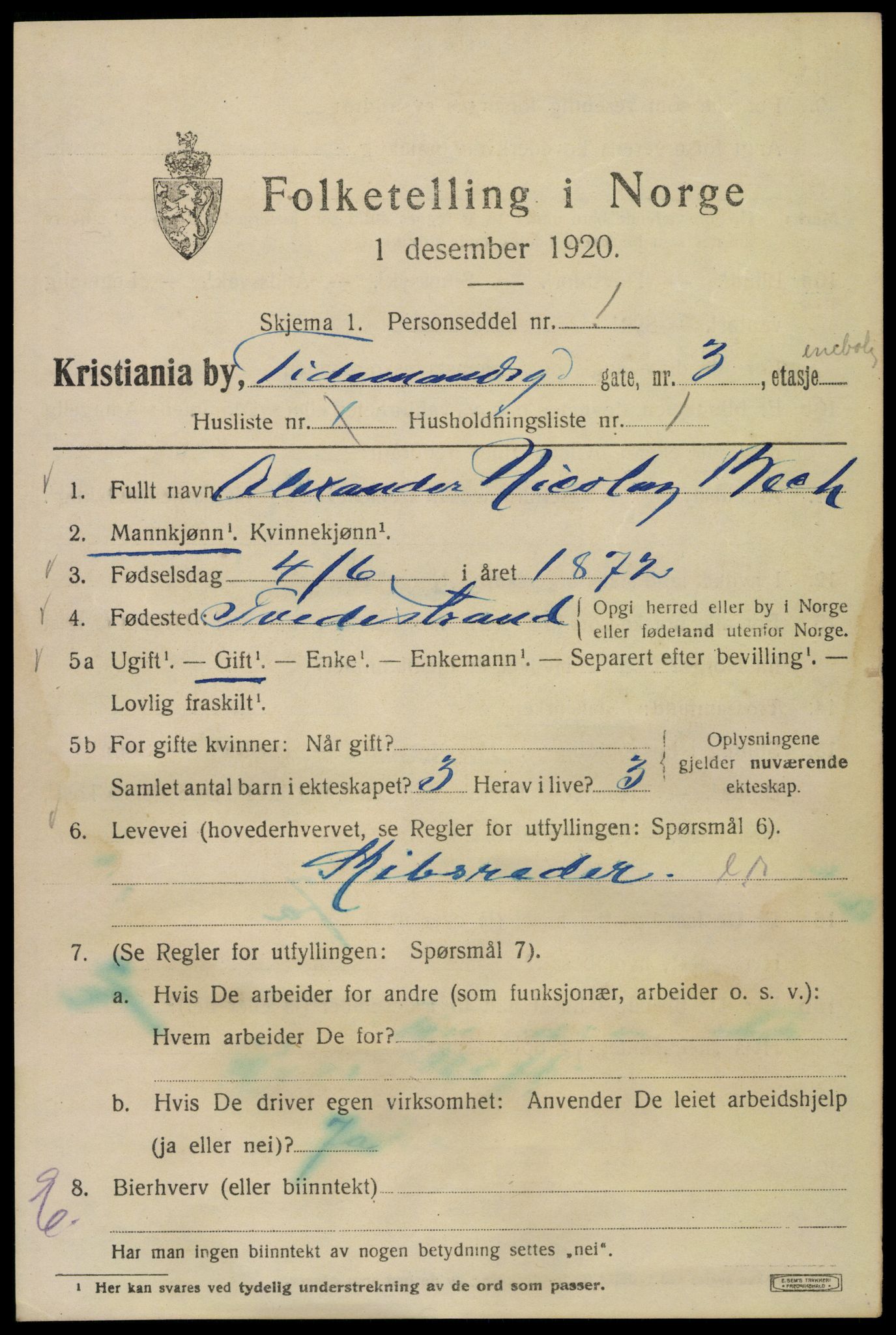 SAO, 1920 census for Kristiania, 1920, p. 581621