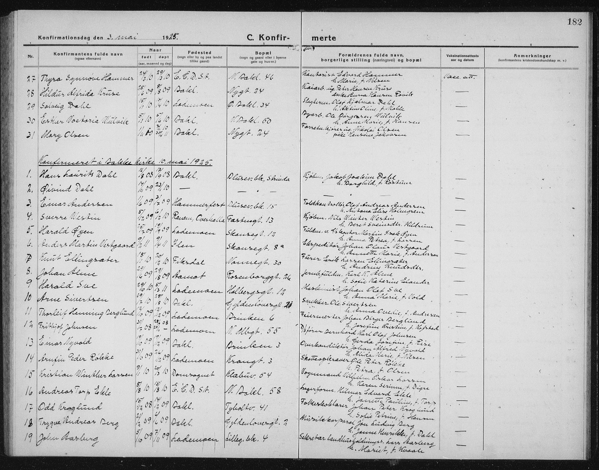 Ministerialprotokoller, klokkerbøker og fødselsregistre - Sør-Trøndelag, AV/SAT-A-1456/604/L0227: Parish register (copy) no. 604C10, 1923-1942, p. 182