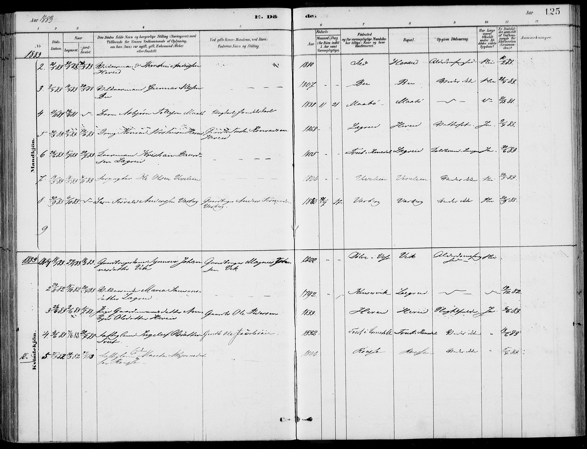 Ulvik sokneprestembete, AV/SAB-A-78801/H/Haa: Parish register (official) no. D  1, 1878-1903, p. 125