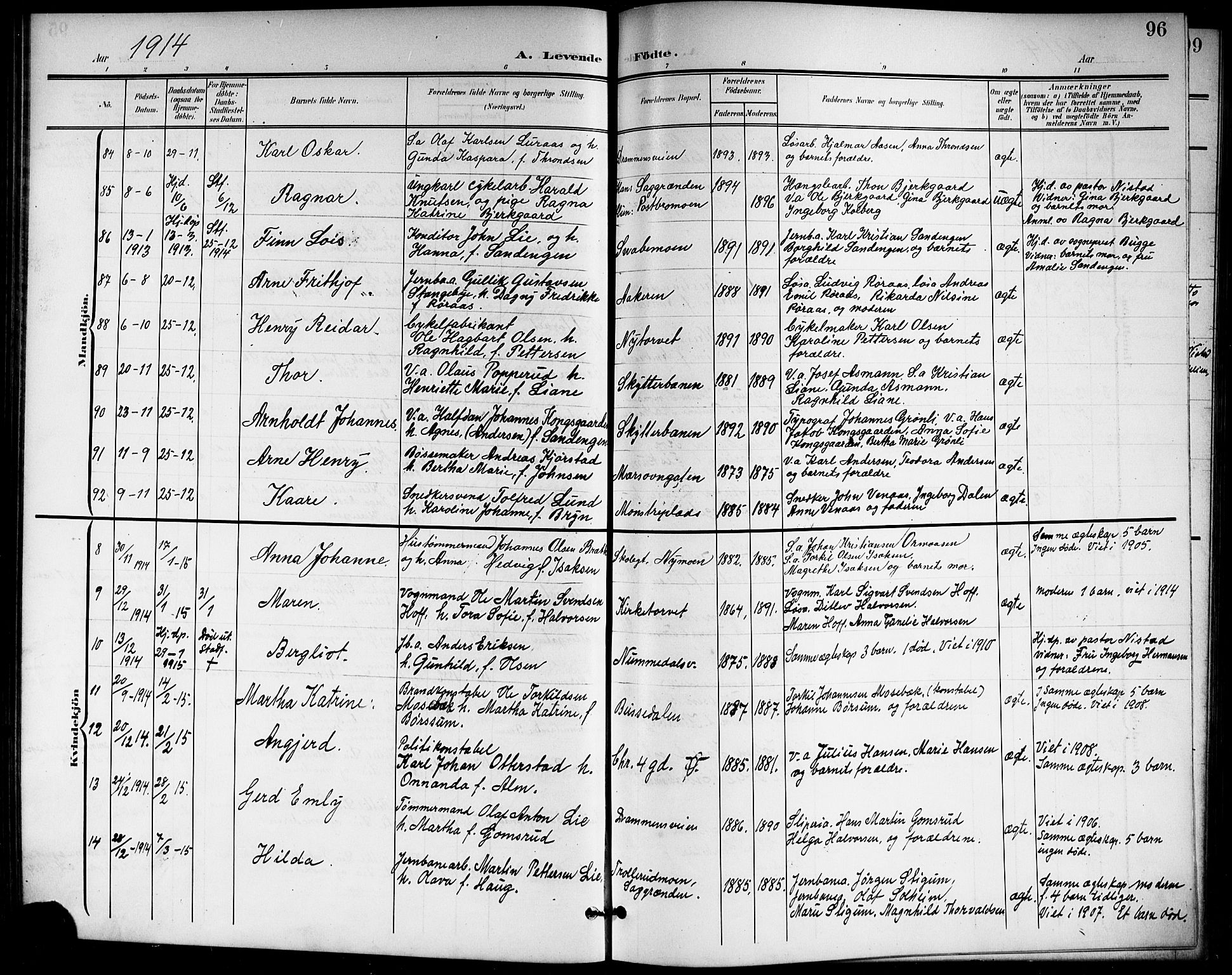 Kongsberg kirkebøker, AV/SAKO-A-22/G/Ga/L0007: Parish register (copy) no. 7, 1901-1915, p. 96