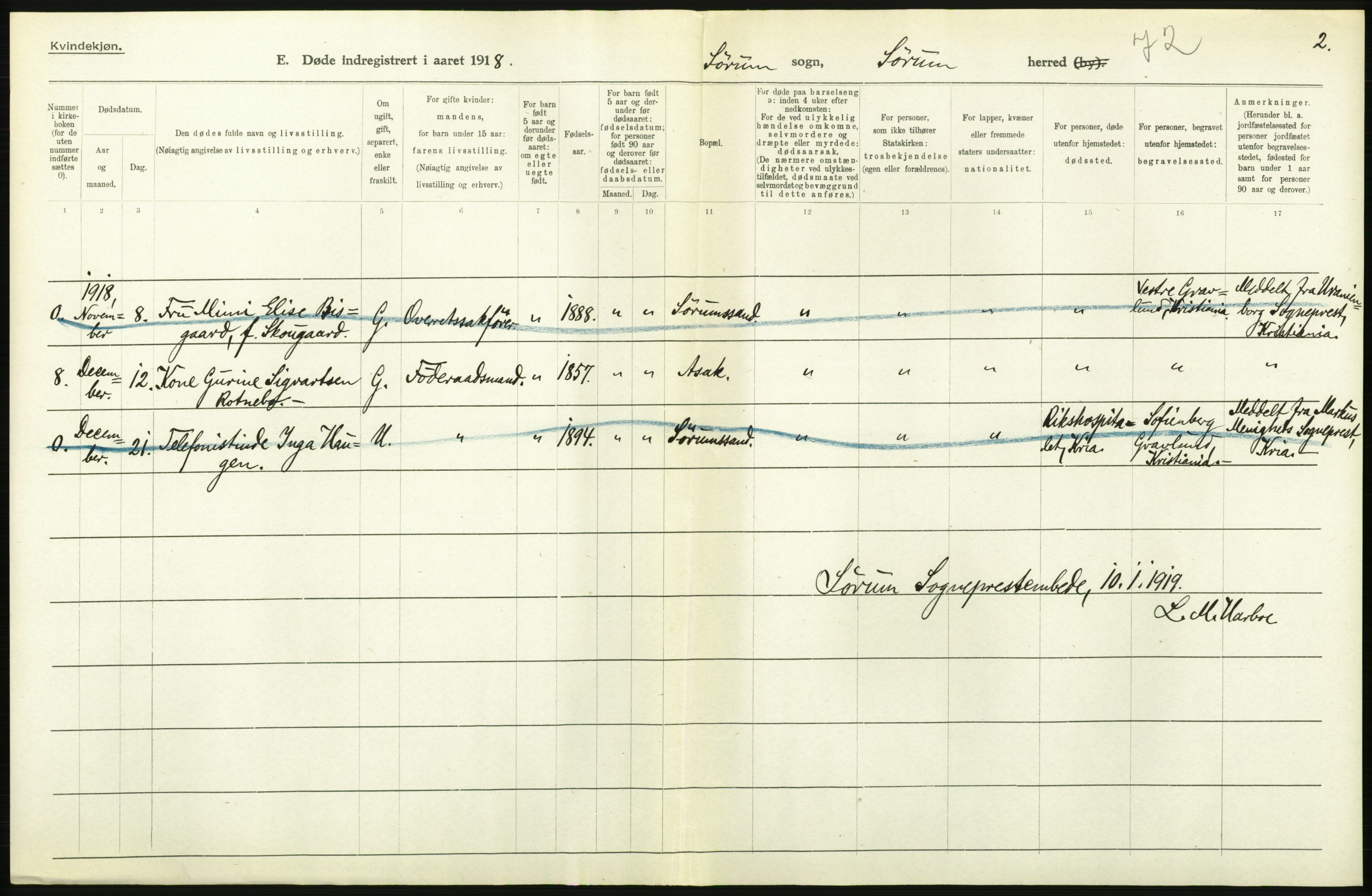 Statistisk sentralbyrå, Sosiodemografiske emner, Befolkning, AV/RA-S-2228/D/Df/Dfb/Dfbh/L0006: Akershus fylke: Døde. Bygder og byer., 1918, p. 562