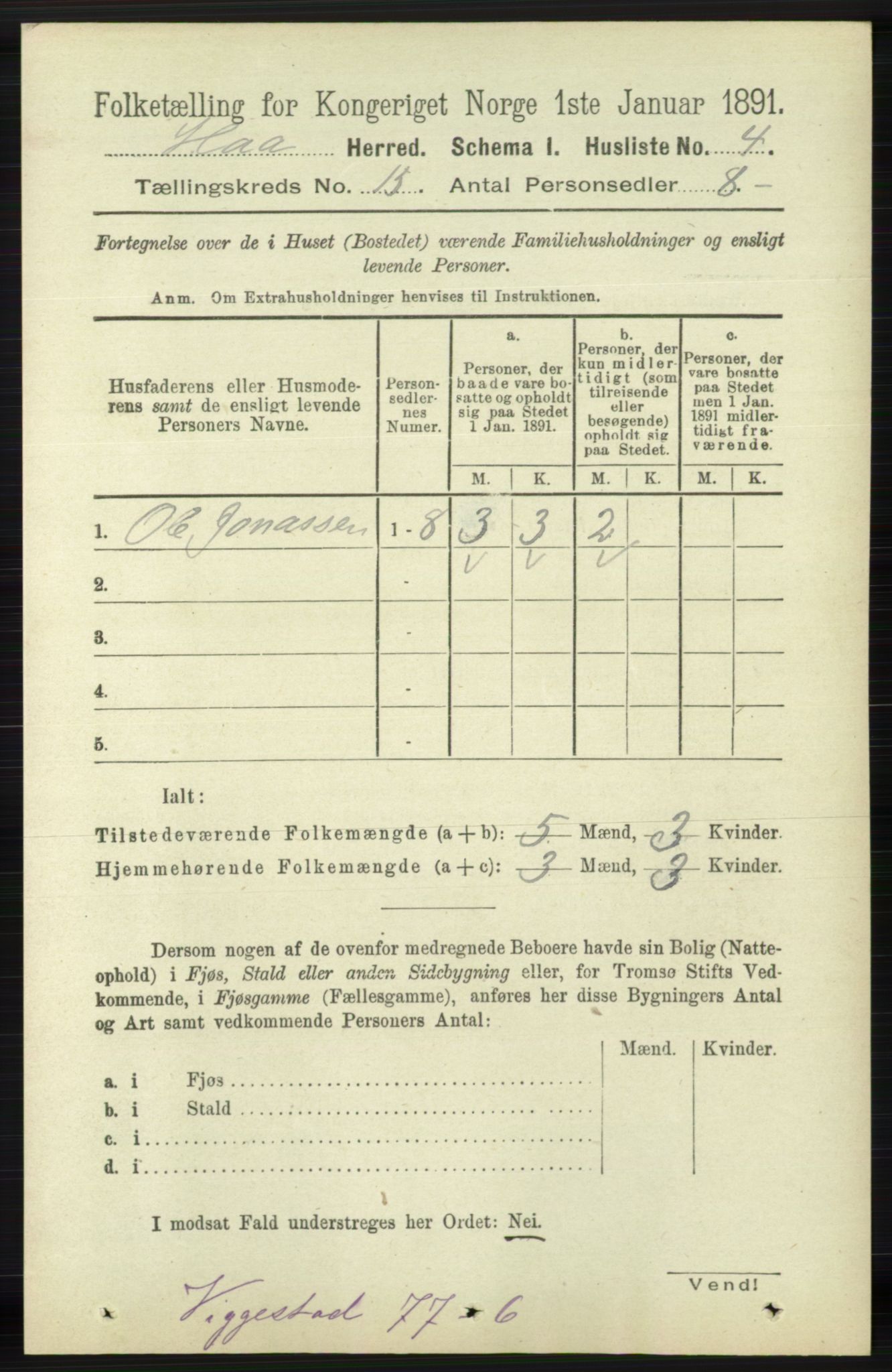 RA, 1891 census for 1119 Hå, 1891, p. 3583