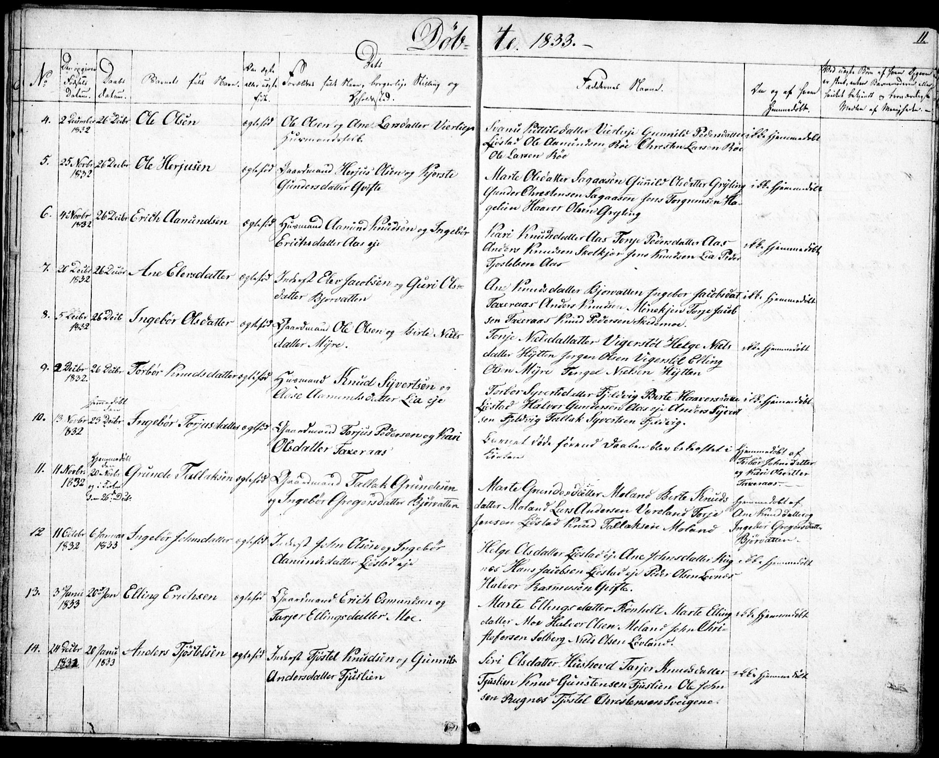 Gjerstad sokneprestkontor, AV/SAK-1111-0014/F/Fb/Fbb/L0002: Parish register (copy) no. B 2, 1831-1862, p. 11