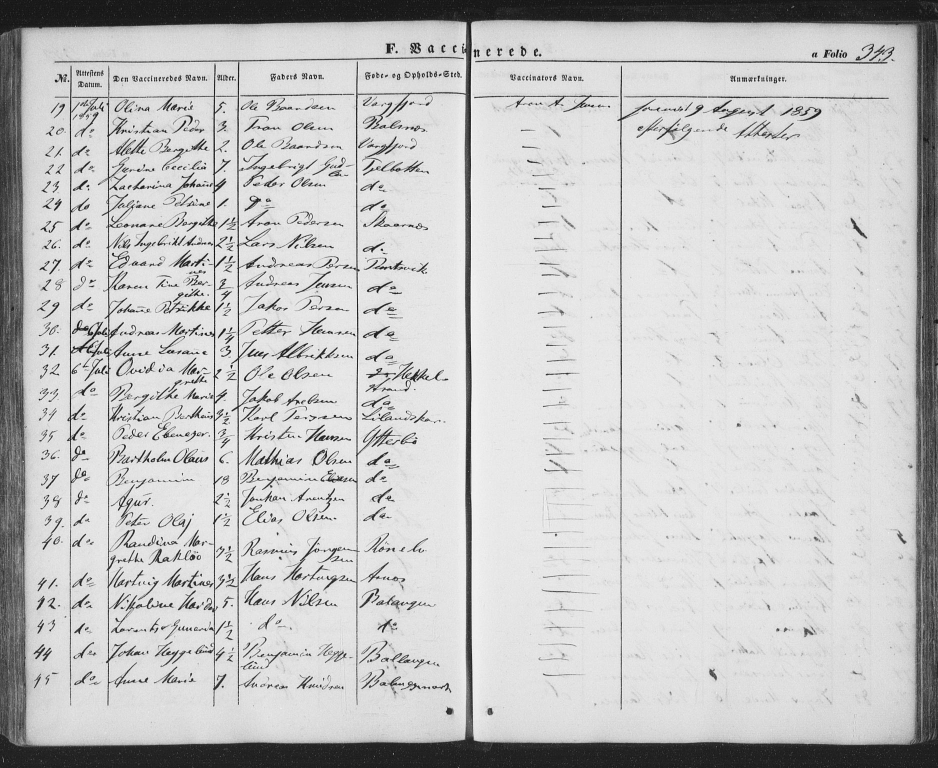 Ministerialprotokoller, klokkerbøker og fødselsregistre - Nordland, AV/SAT-A-1459/863/L0895: Parish register (official) no. 863A07, 1851-1860, p. 343