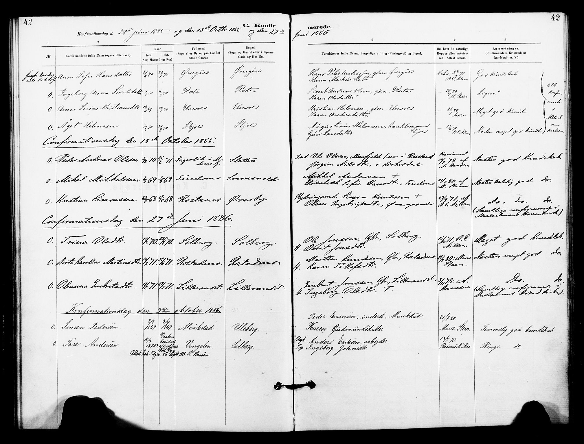 Målselv sokneprestembete, AV/SATØ-S-1311/G/Ga/Gaa/L0006kirke: Parish register (official) no. 6, 1884-1902, p. 42