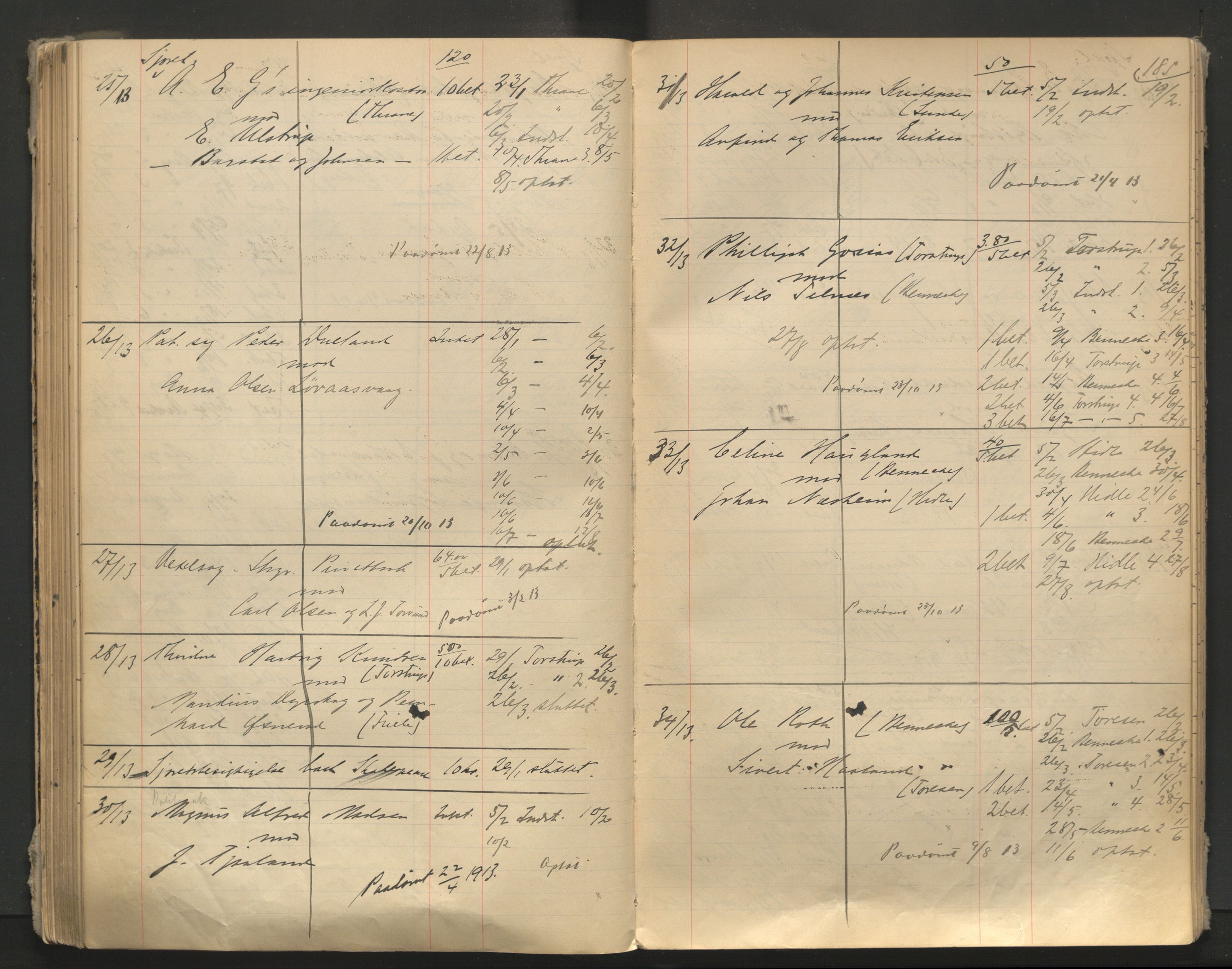 Stavanger byfogd, AV/SAST-A-101408/001/3/32/32A/L0005: Saksliste for Stavanger byting, 1910-1914, p. 184-185