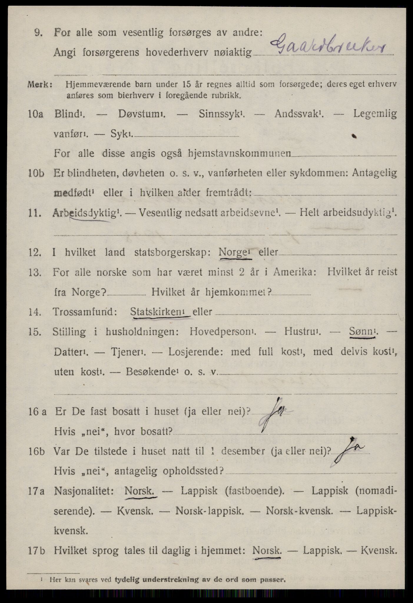 SAT, 1920 census for Flå, 1920, p. 285